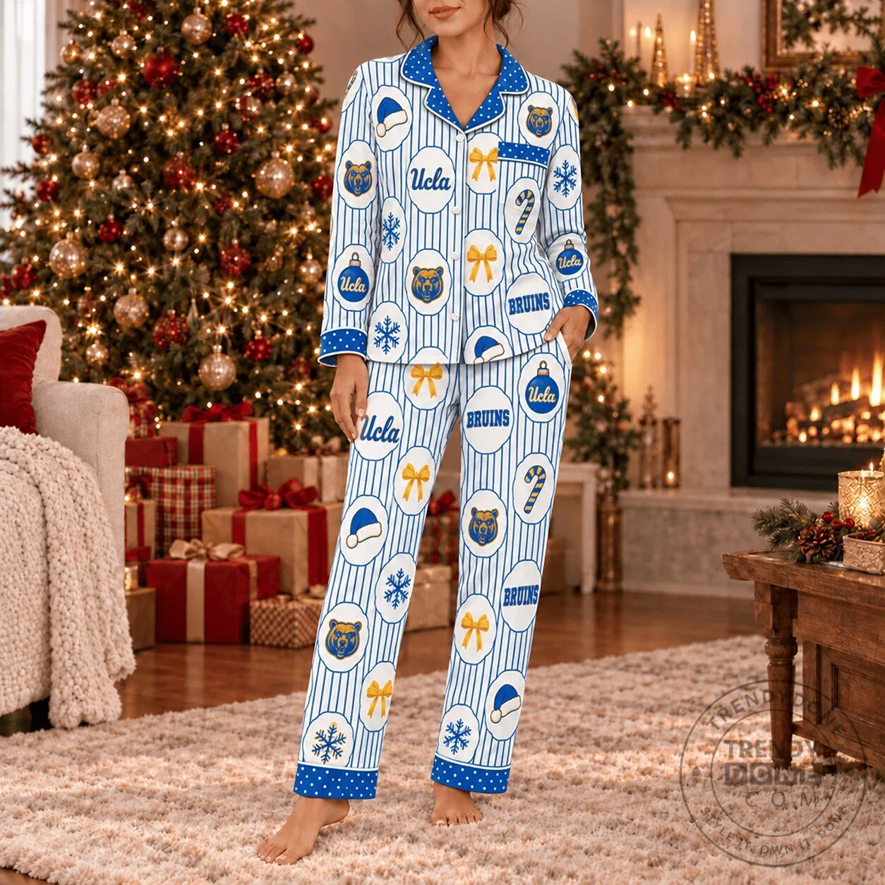 UCLA Bruins Christmas Holiday Long Sleeve Button Up Pajamas Set 2 UCLA Bruins Christmas Holiday Long Sleeve Button Up Pajamas Set