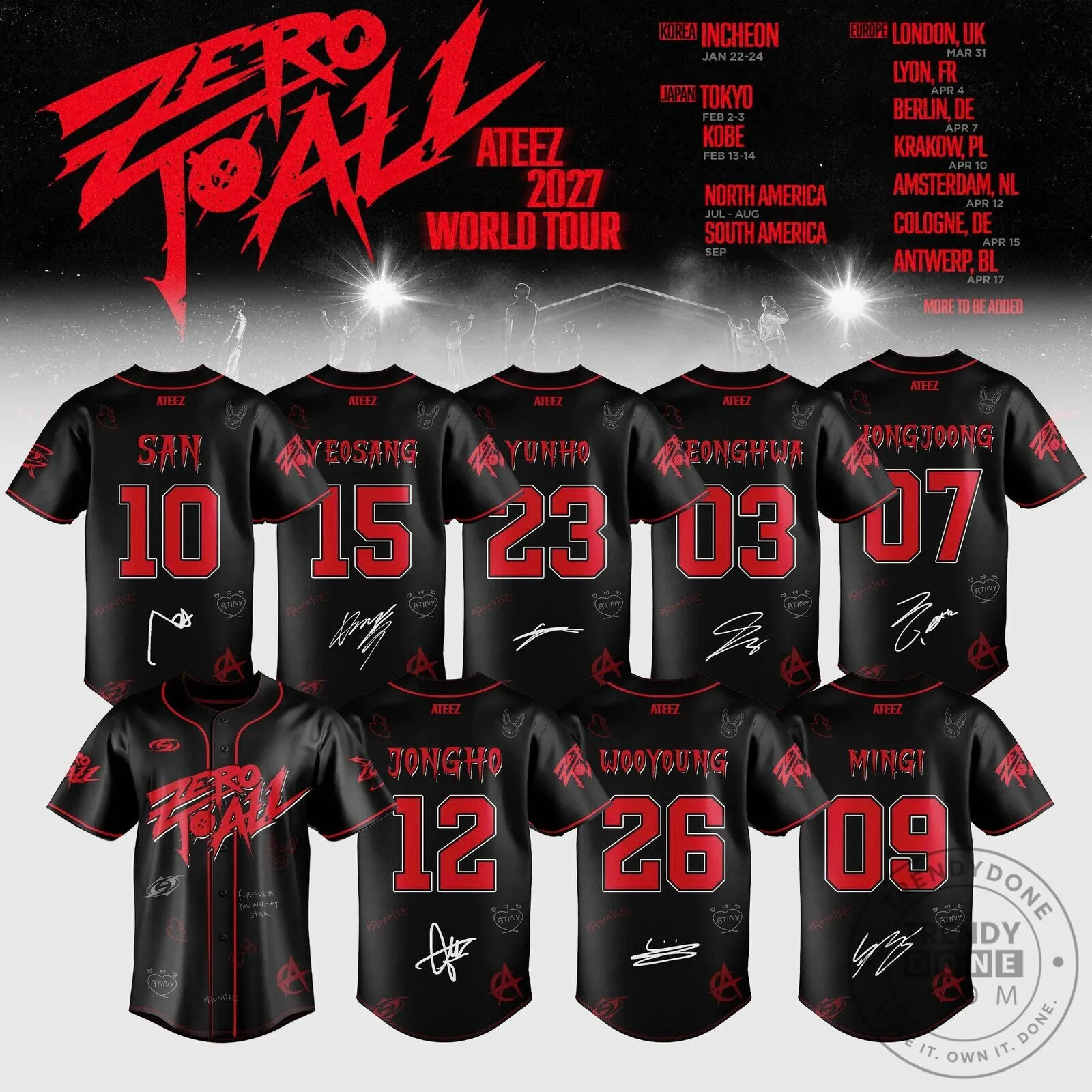 ATEEZ Zero To All World Tour 2027 Black Baseball Jersey 5 ATEEZ Zero To All World Tour 2027 Black Baseball Jersey