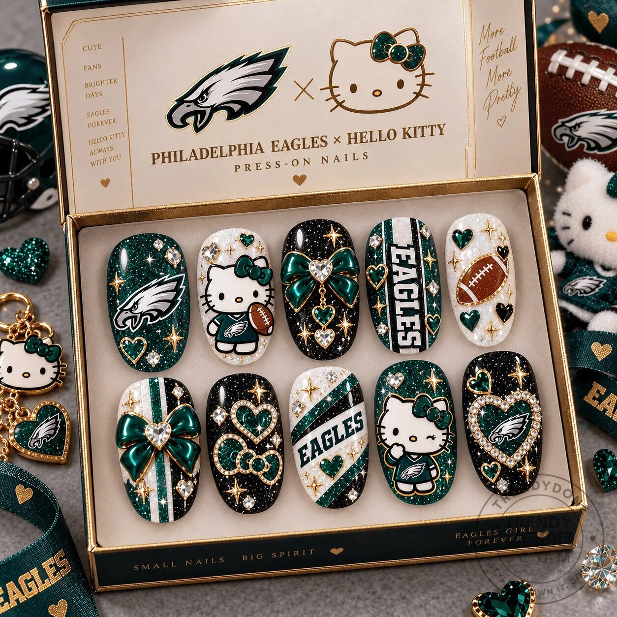Philadelphia Eagles Football Hello Kitty Glam Press-On Nails Set