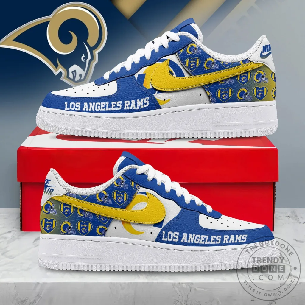Los Angeles Rams NFL Football Team Logo White and Blue Air Force 1 Shoes Los Angeles Rams NFL Football Team Logo White and Blue Air Force 1 Shoes