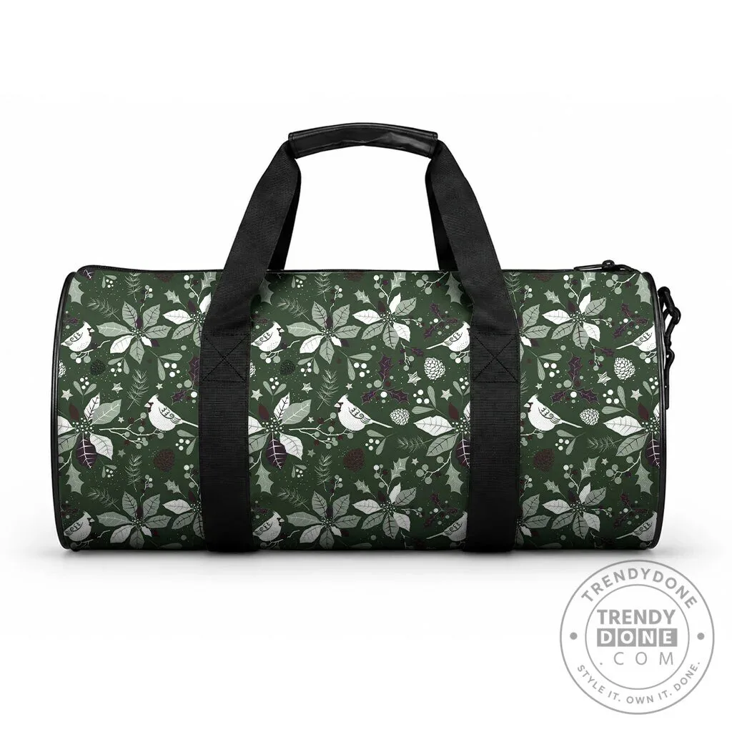 Christmas Cardinal Winter Foliage Pattern Green Duffle Bag