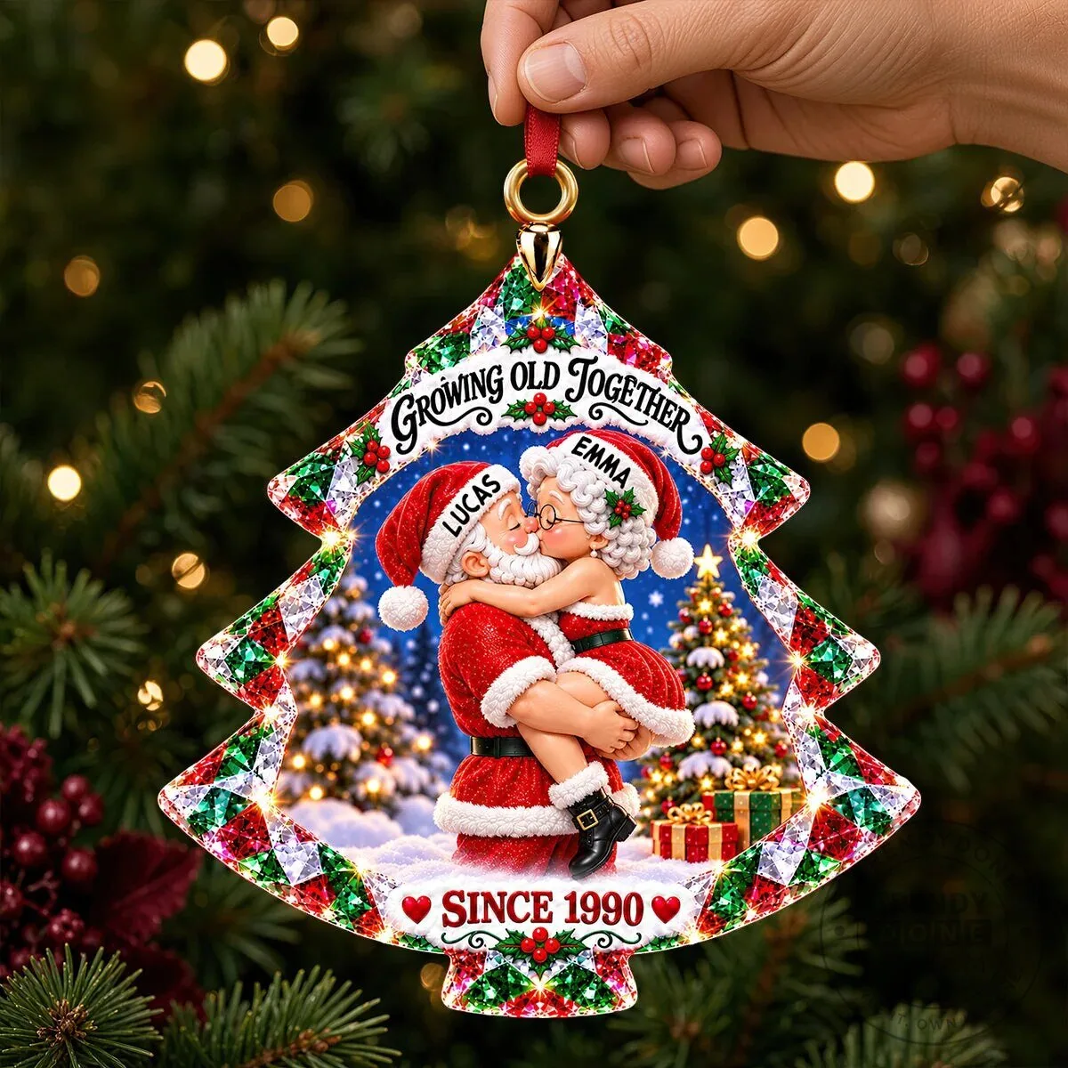 Personalized Christmas Tree Shaped Ornament with Santa Claus Couple Design 10 Personalized Christmas Tree Shaped Ornament with Santa Claus Couple Design