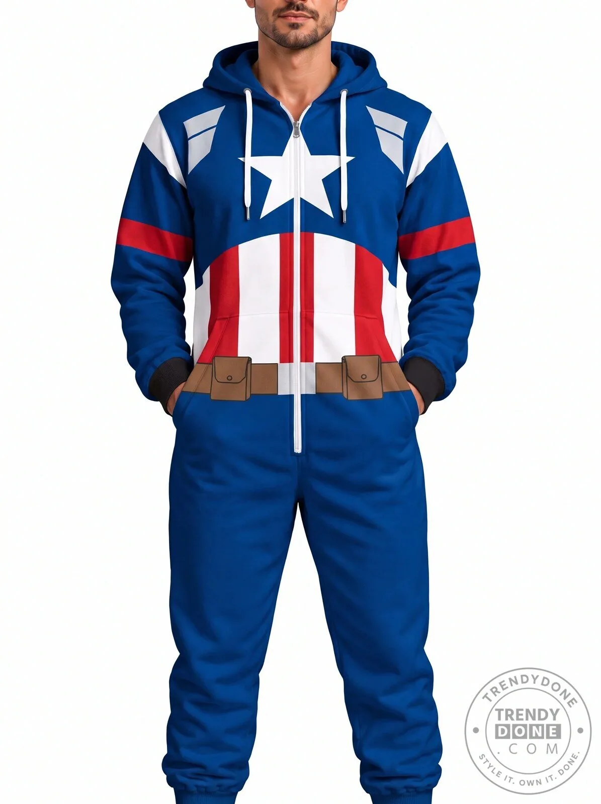 Captain America Superhero Costume Hooded Jumpsuit Onesie 3 Captain America Superhero Costume Hooded Jumpsuit Onesie
