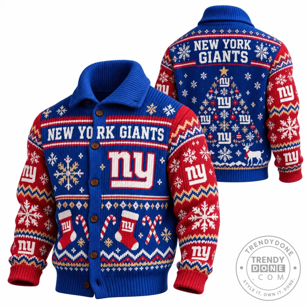 New York Giants Ugly Christmas Sweater Cardigan for Men and Women New York Giants Ugly Christmas Sweater Cardigan for Men and Women