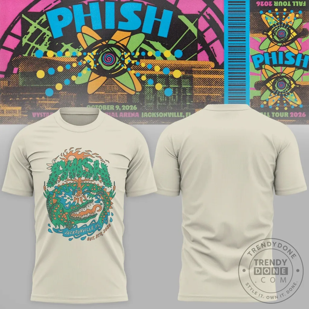 Phish Jacksonville Fall Tour 2026 Concert Alligator Graphic T-Shirt Phish Jacksonville Fall Tour 2026 Concert Alligator Graphic T-Shirt