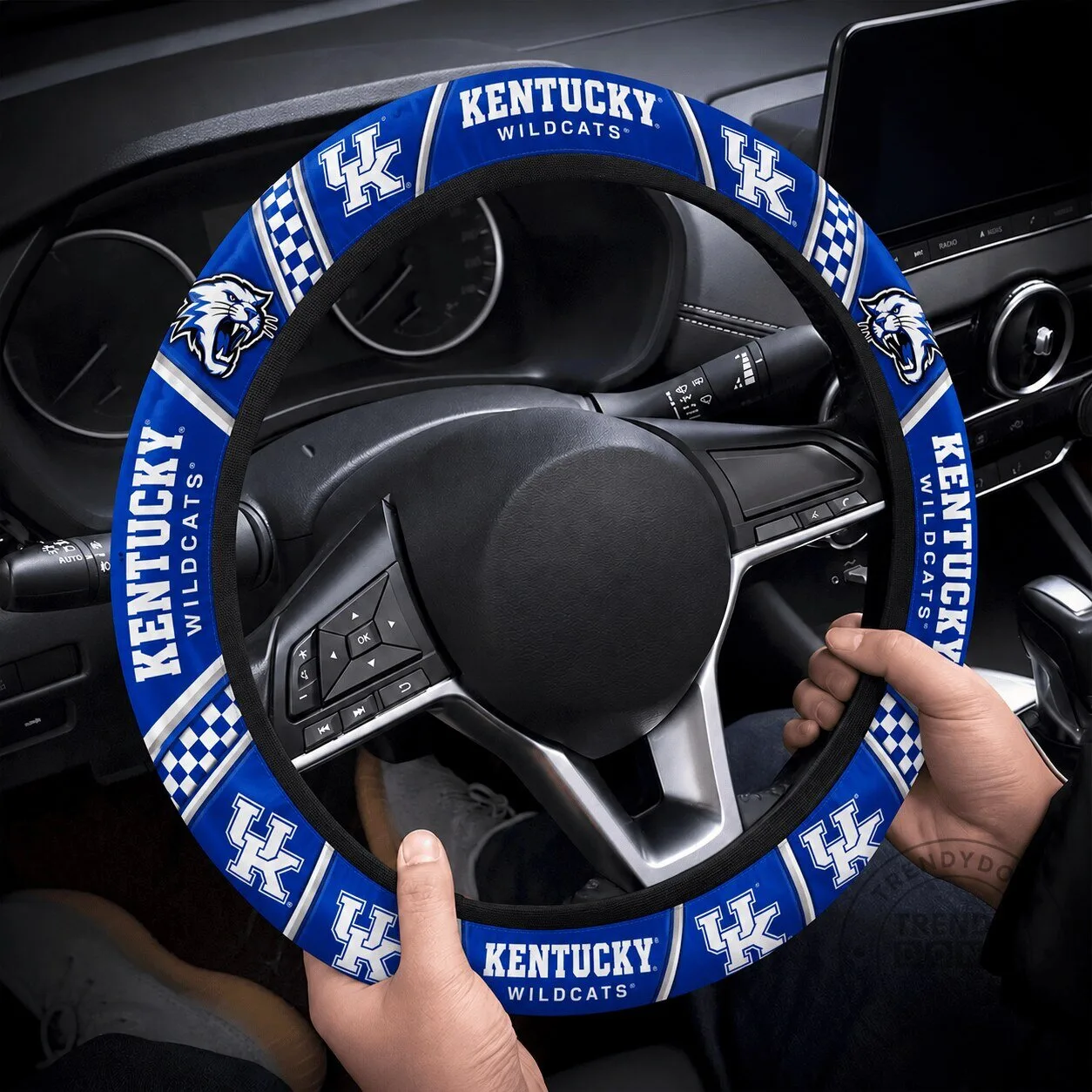 Kentucky Wildcats Blue and White Checkerboard Steering Wheel Cover