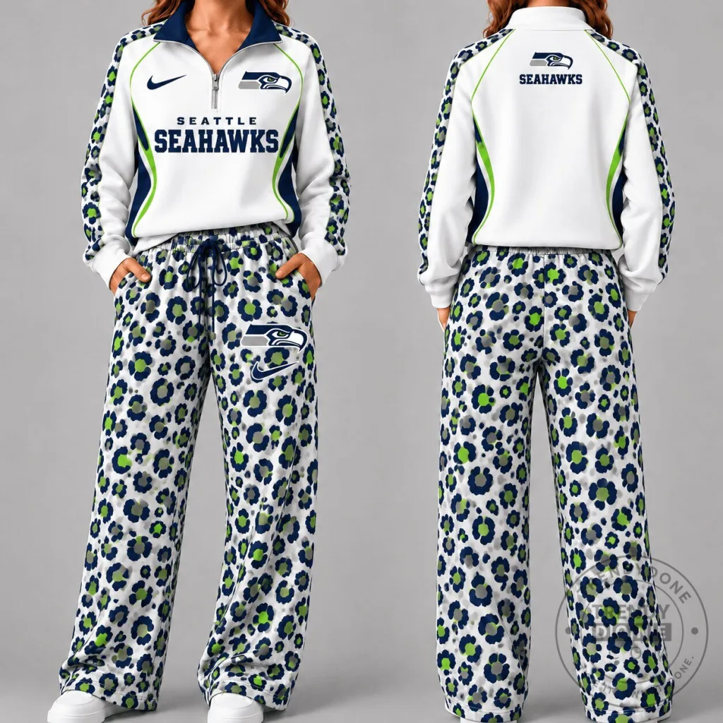 Seattle Seahawks Leopard Print Quarter Zip Pullover and Pants Set Seattle Seahawks Leopard Print Quarter Zip Pullover and Pants Set
