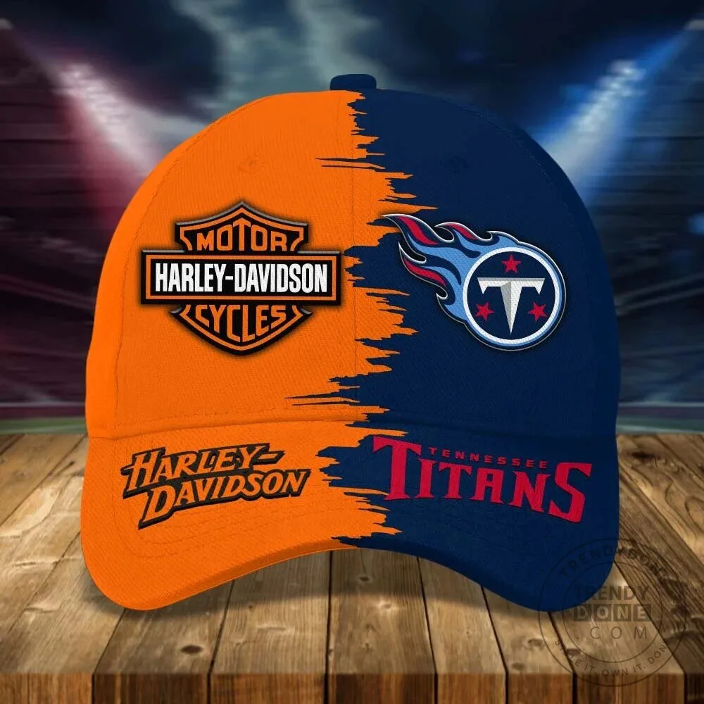 Baseball Cap Hat with Split Design for Tennessee Titans and Harley-Davidson Motorcycles
