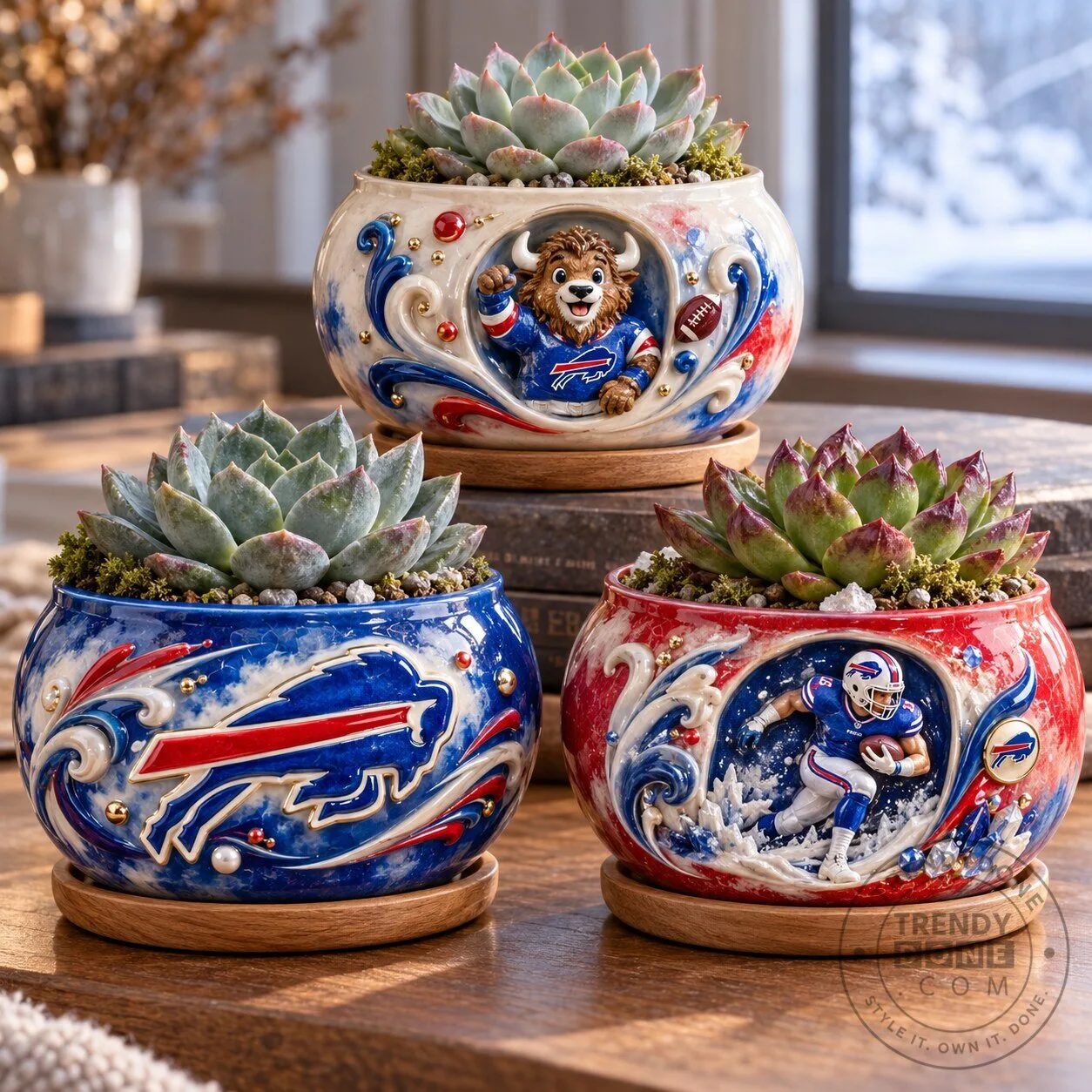 Buffalo Bills NFL Football Team Succulent Planter Pot Set