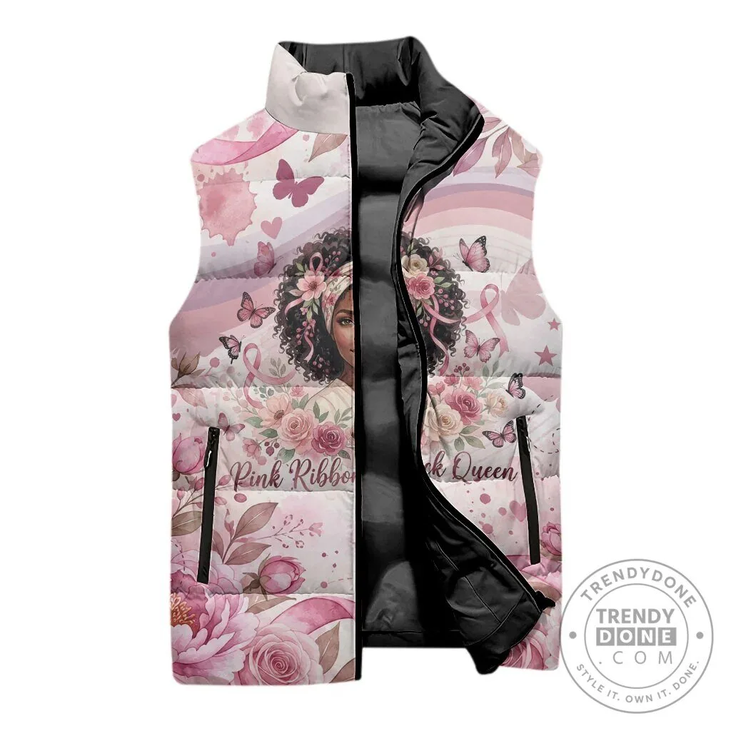 African American Breast Cancer Awareness Pink Ribbon Floral Butterfly Puffer Vest 10 African American Breast Cancer Awareness Pink Ribbon Floral Butterfly Puffer Vest