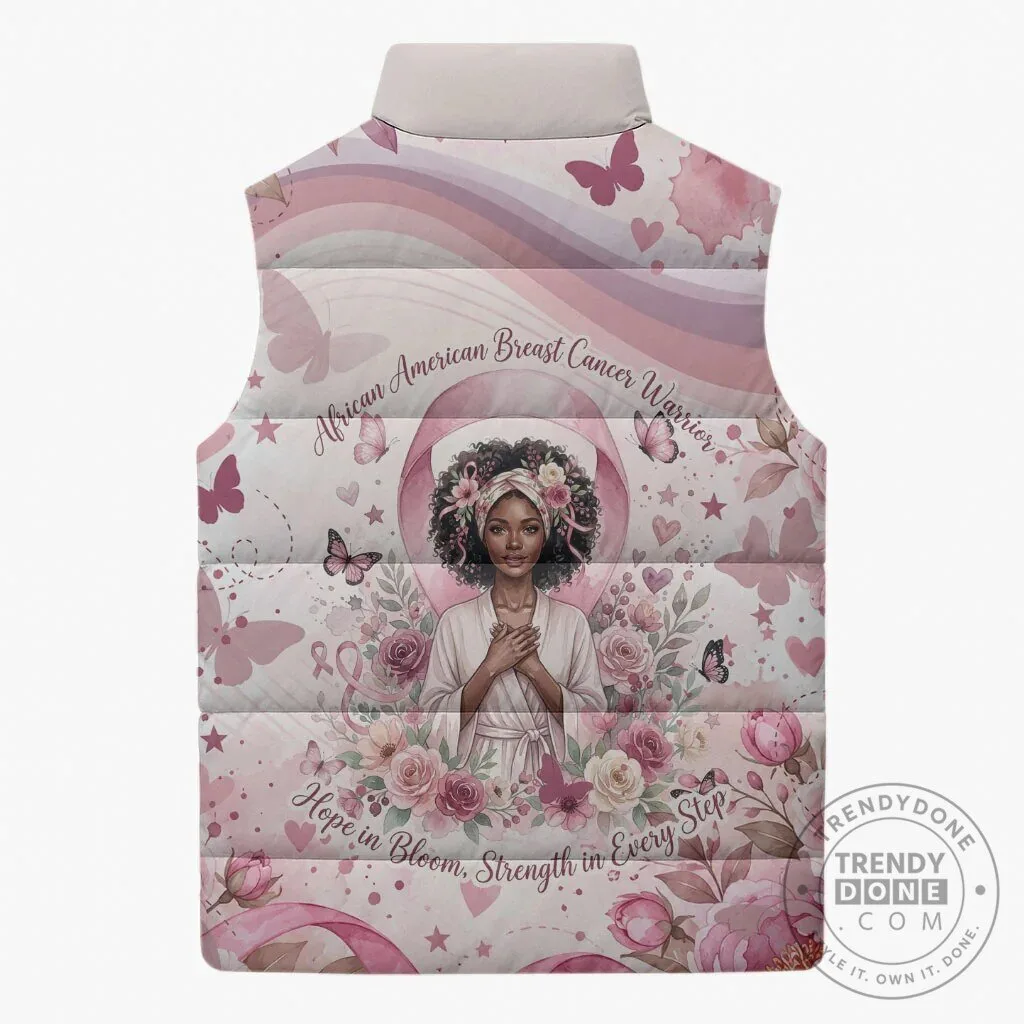 African American Breast Cancer Awareness Pink Ribbon Floral Butterfly Puffer Vest 11 African American Breast Cancer Awareness Pink Ribbon Floral Butterfly Puffer Vest