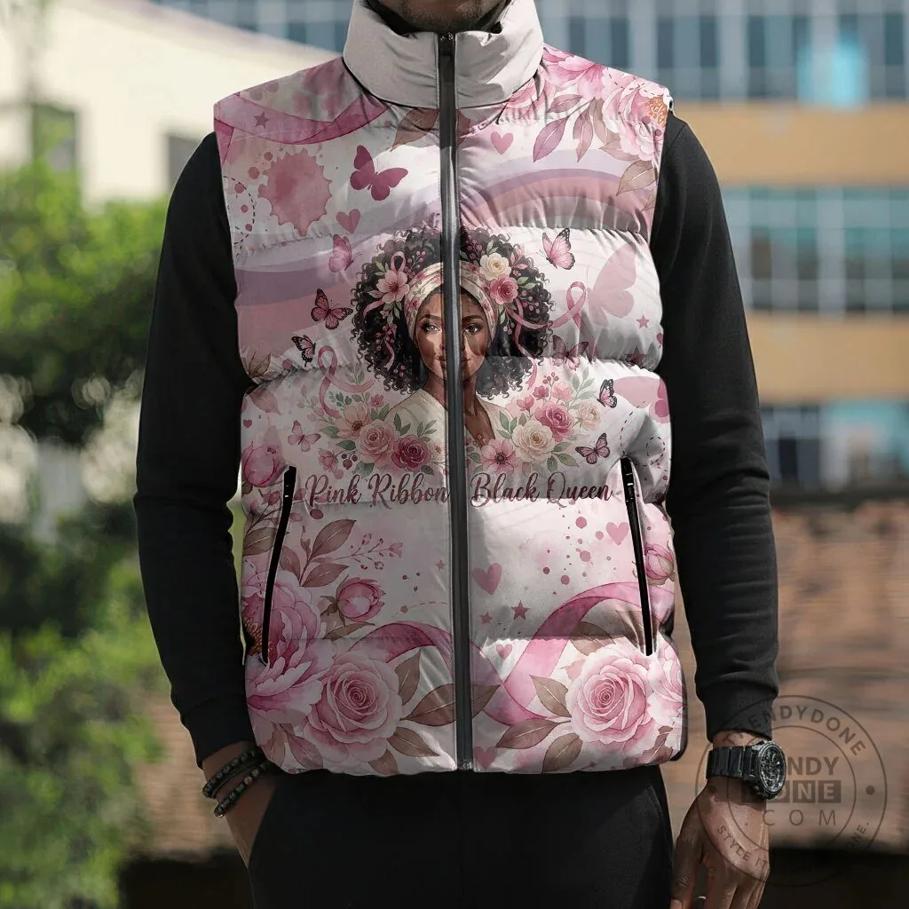 African American Breast Cancer Awareness Pink Ribbon Floral Butterfly Puffer Vest 12 African American Breast Cancer Awareness Pink Ribbon Floral Butterfly Puffer Vest