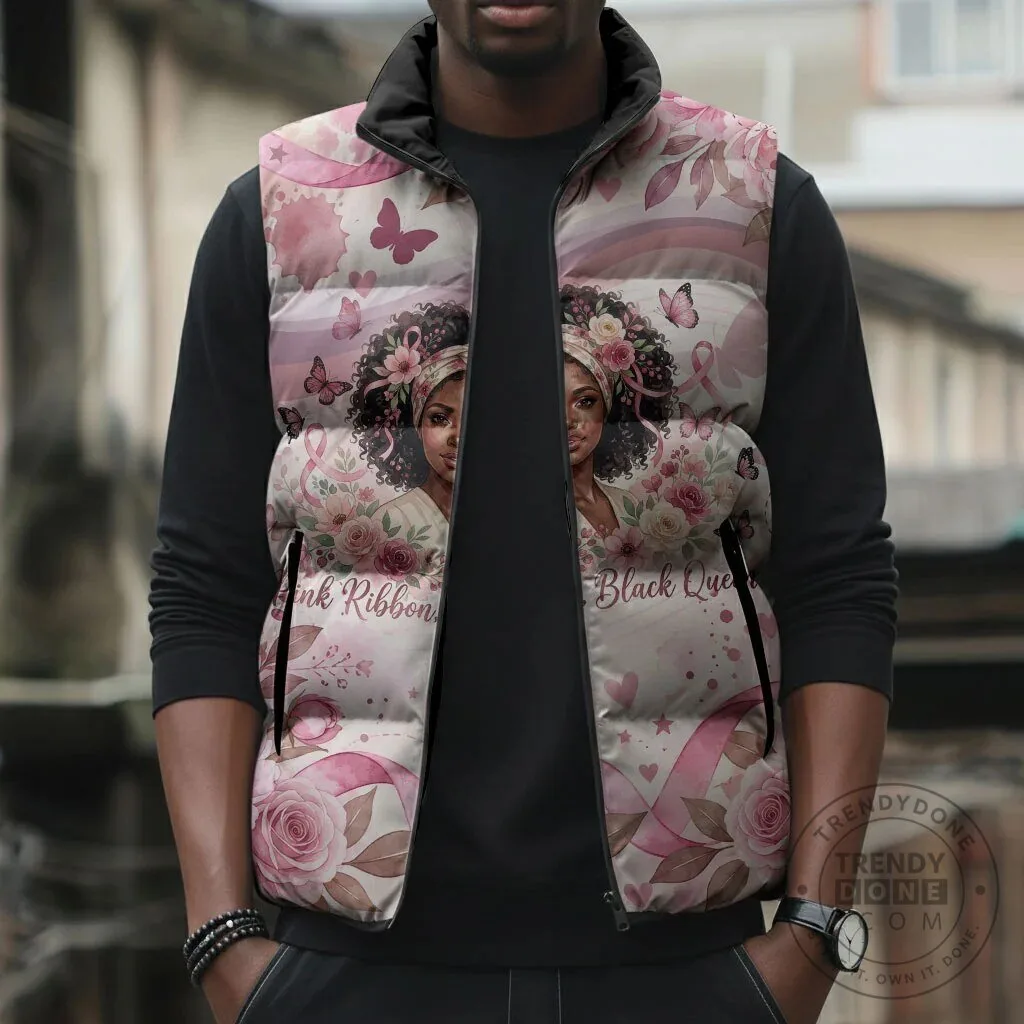 African American Breast Cancer Awareness Pink Ribbon Floral Butterfly Puffer Vest 13 African American Breast Cancer Awareness Pink Ribbon Floral Butterfly Puffer Vest