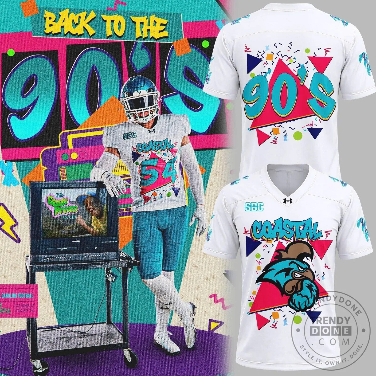 Coastal Carolina Chanticleers Football Team 90s Throwback Game Day Jersey