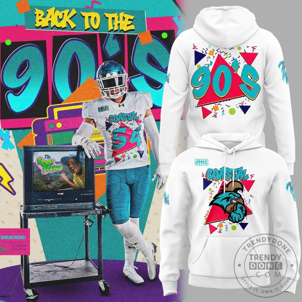 Coastal Carolina Chanticleers Football 90s Throwback Game Day Hoodie Coastal Carolina Chanticleers Football 90s Throwback Game Day Hoodie