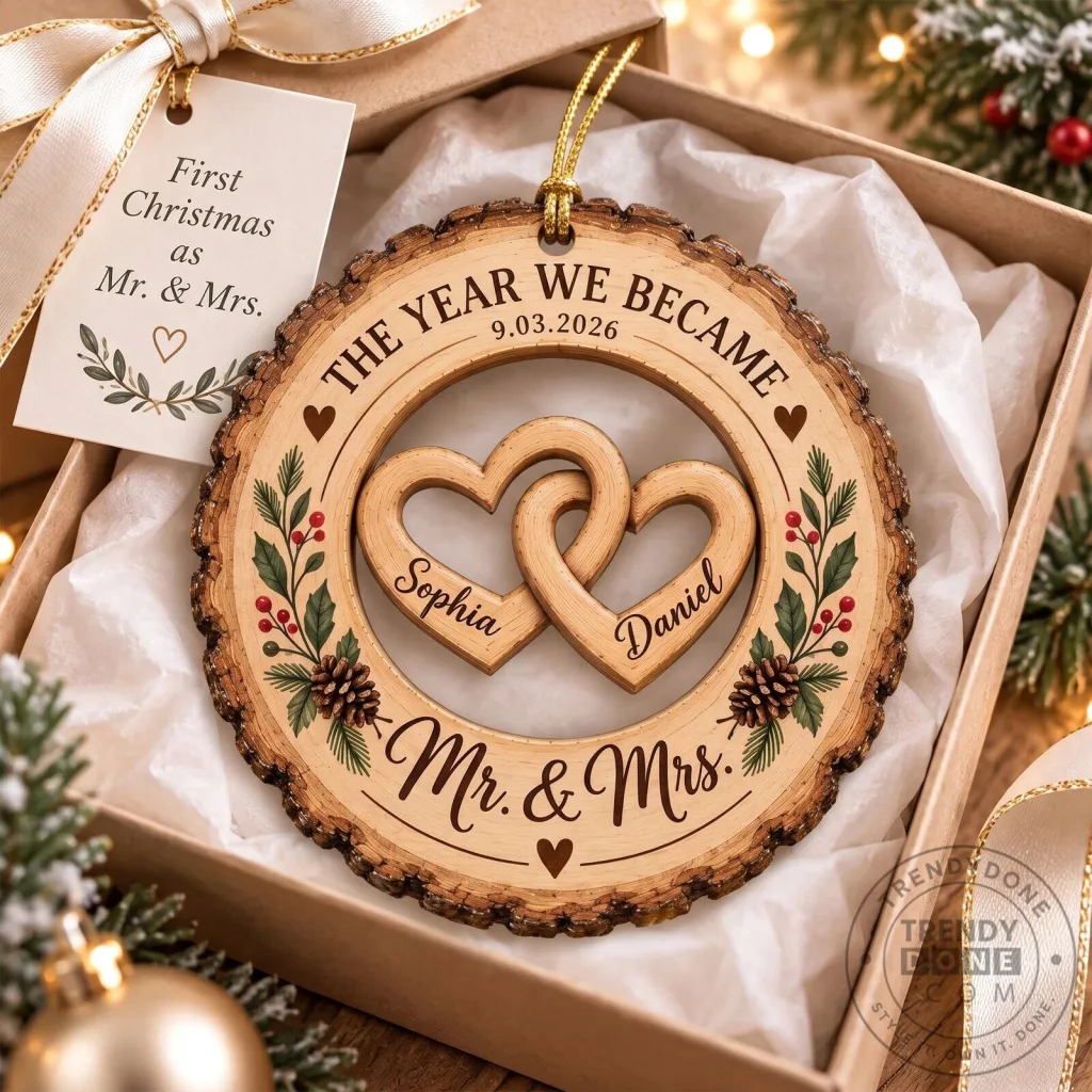 Personalized First Christmas As Mr. And Mrs. Wooden Ornament Personalized First Christmas As Mr. And Mrs. Wooden Ornament