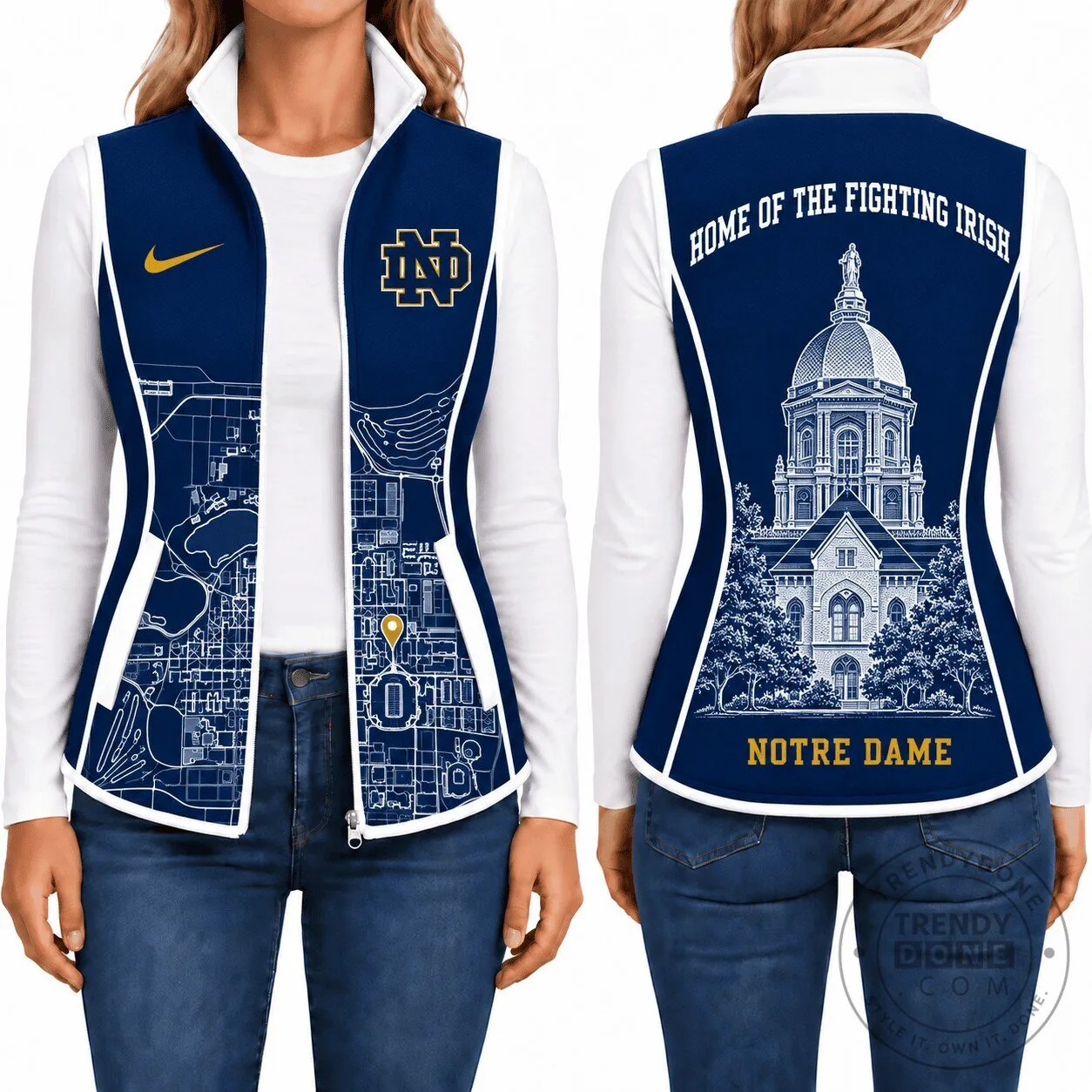 Notre Dame Fighting Irish Women's Full-Zip Sleeveless Fleece Jacket