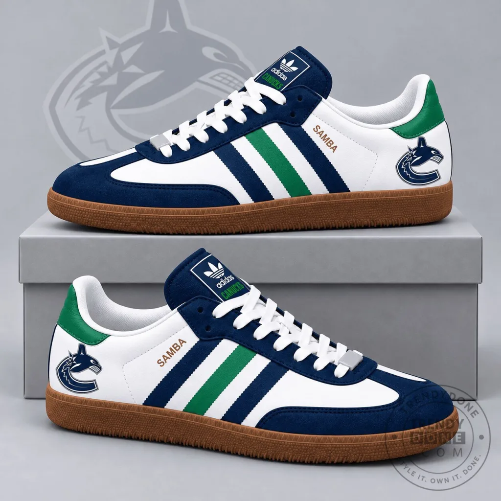 Vancouver Canucks NHL Hockey Team Logo Samba Low Top Sneakers Shoes Vancouver Canucks NHL Hockey Team Logo Samba Low Top Sneakers Shoes