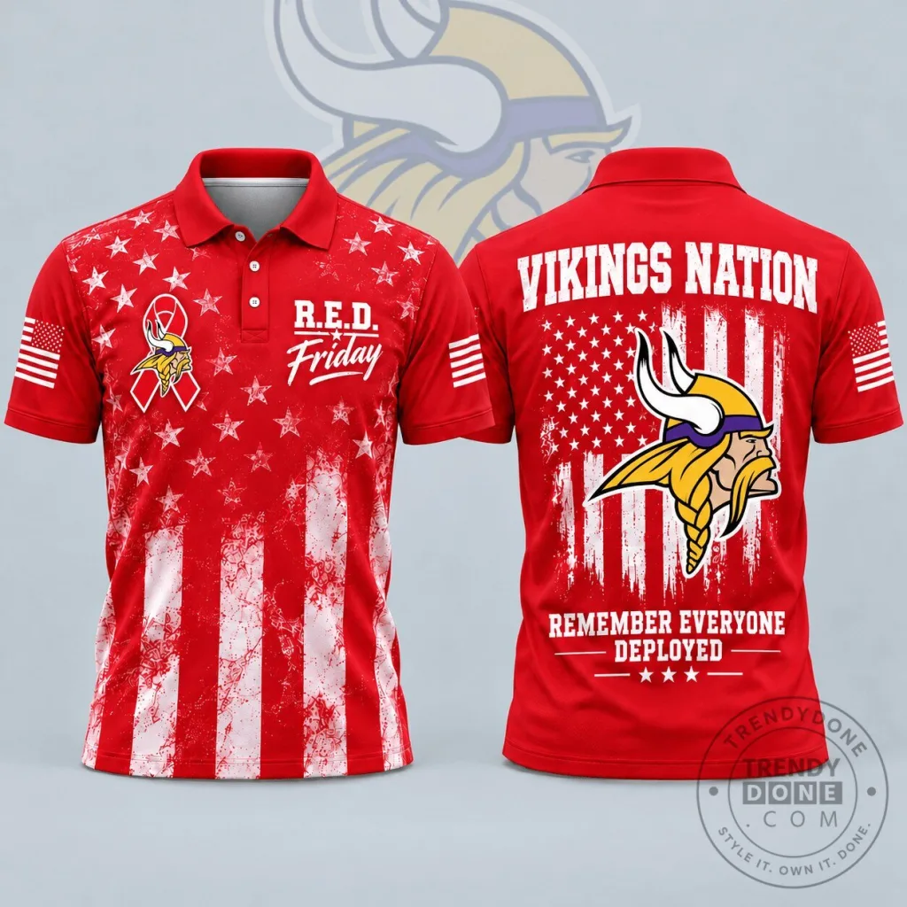 Minnesota Vikings Remember Everyone Deployed R.E.D. Friday American Flag Polo Shirt Minnesota Vikings Remember Everyone Deployed R.E.D. Friday American Flag Polo Shirt