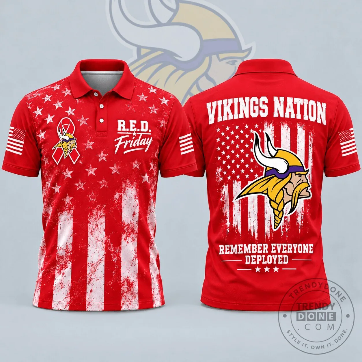 Minnesota Vikings Remember Everyone Deployed R.E.D. Friday American Flag Polo Shirt