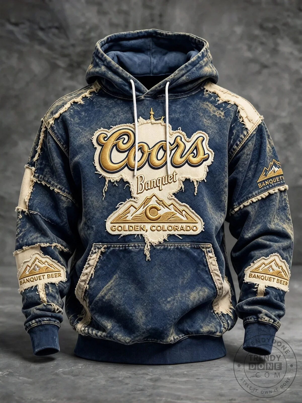 Coors Banquet Golden Colorado Distressed Denim Style Hoodie