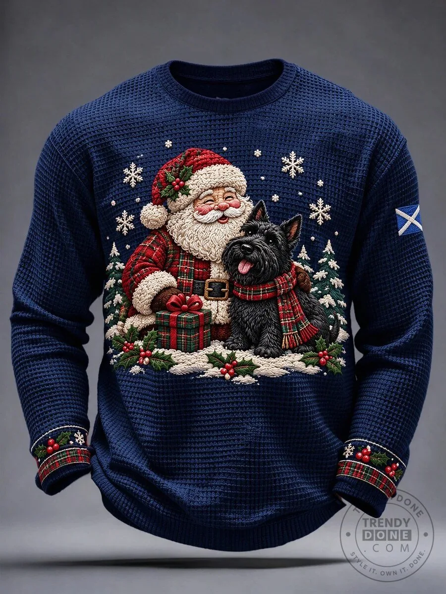 Scottish Christmas Santa Claus and Terrier Dog Holiday Long Sleeve Sweatshirt