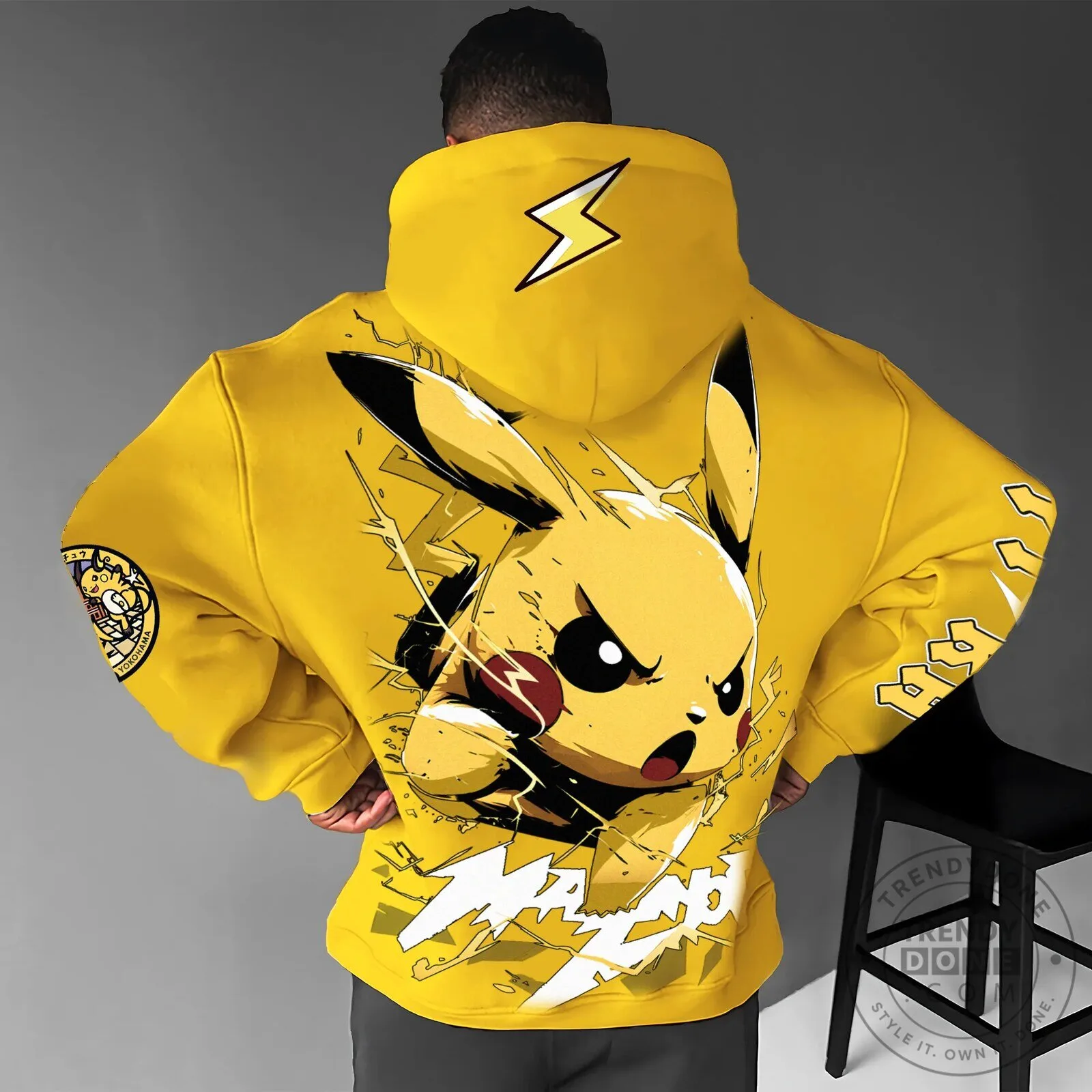 Pikachu Pokemon Anime Yellow Graphic Streetwear Vintage Hoodie