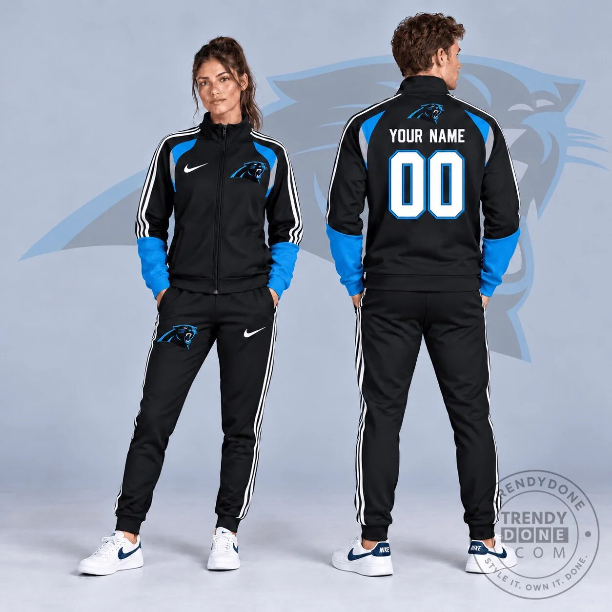 Carolina Panthers NFL Custom Name Number Varsity Colorblock Full Zip Tracksuit Jacket