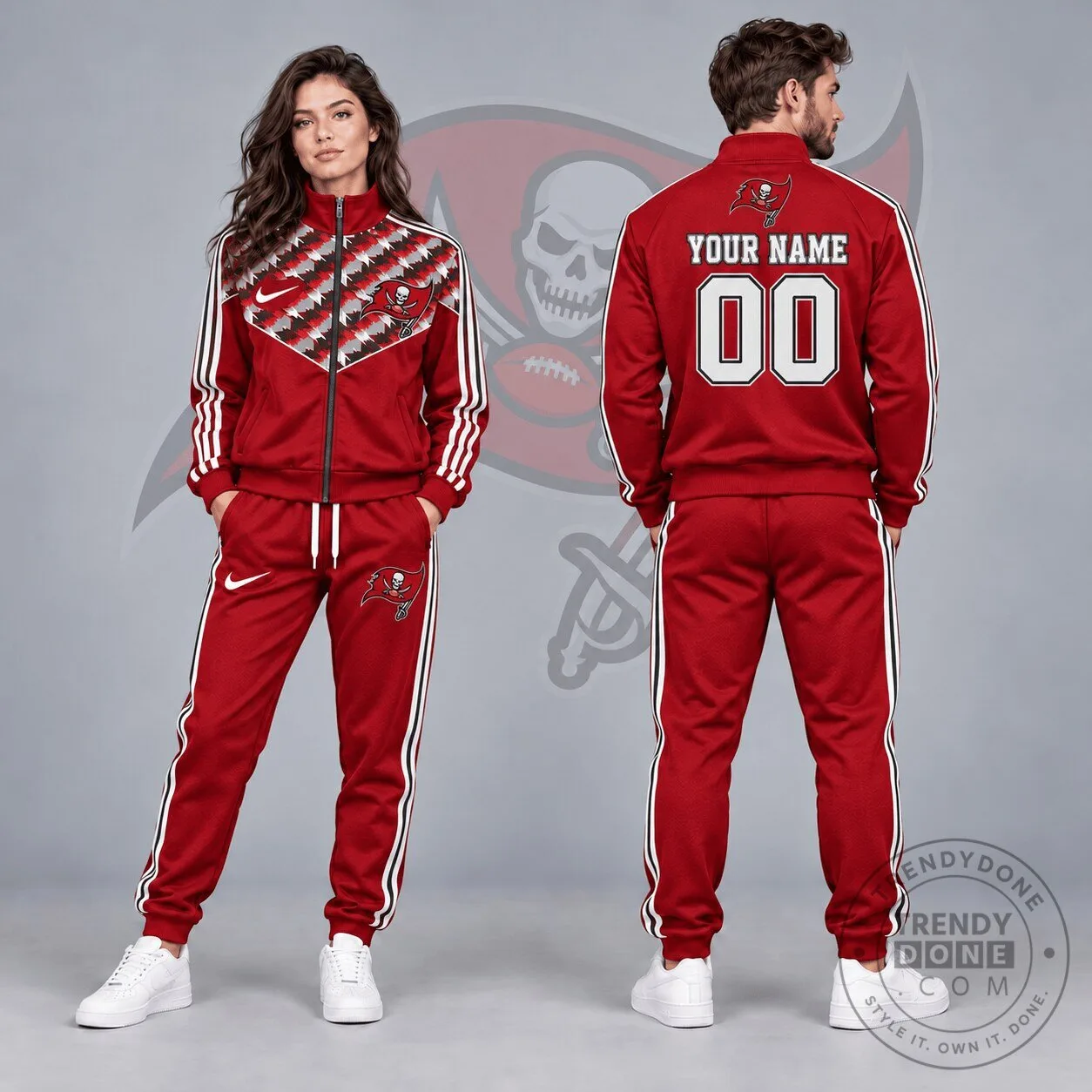 Tampa Bay Buccaneers Custom Name and Number Red Track Jacket and Jogger Pants Set