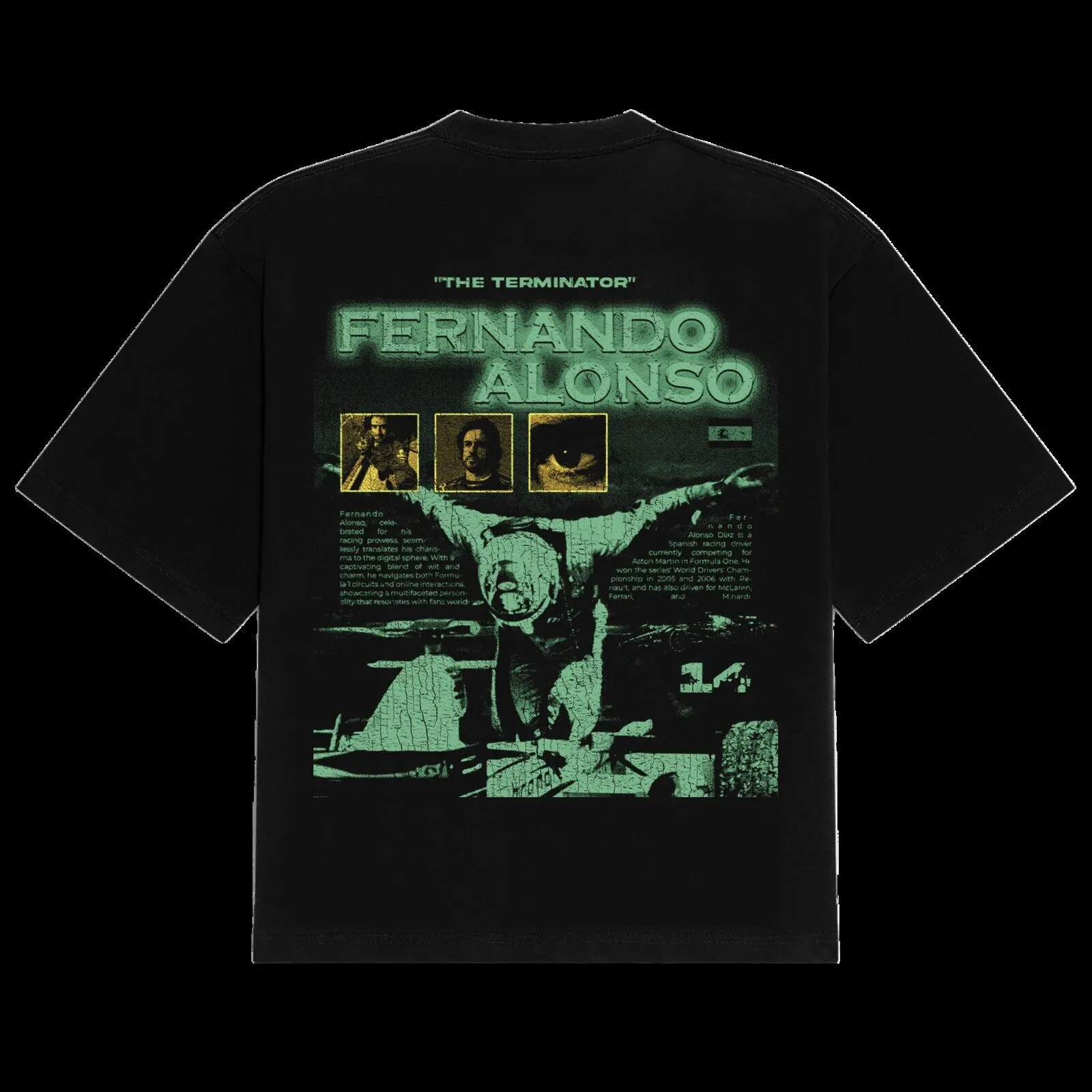 Fernando Alonso The Terminator Formula One Racing Driver Black T-Shirt