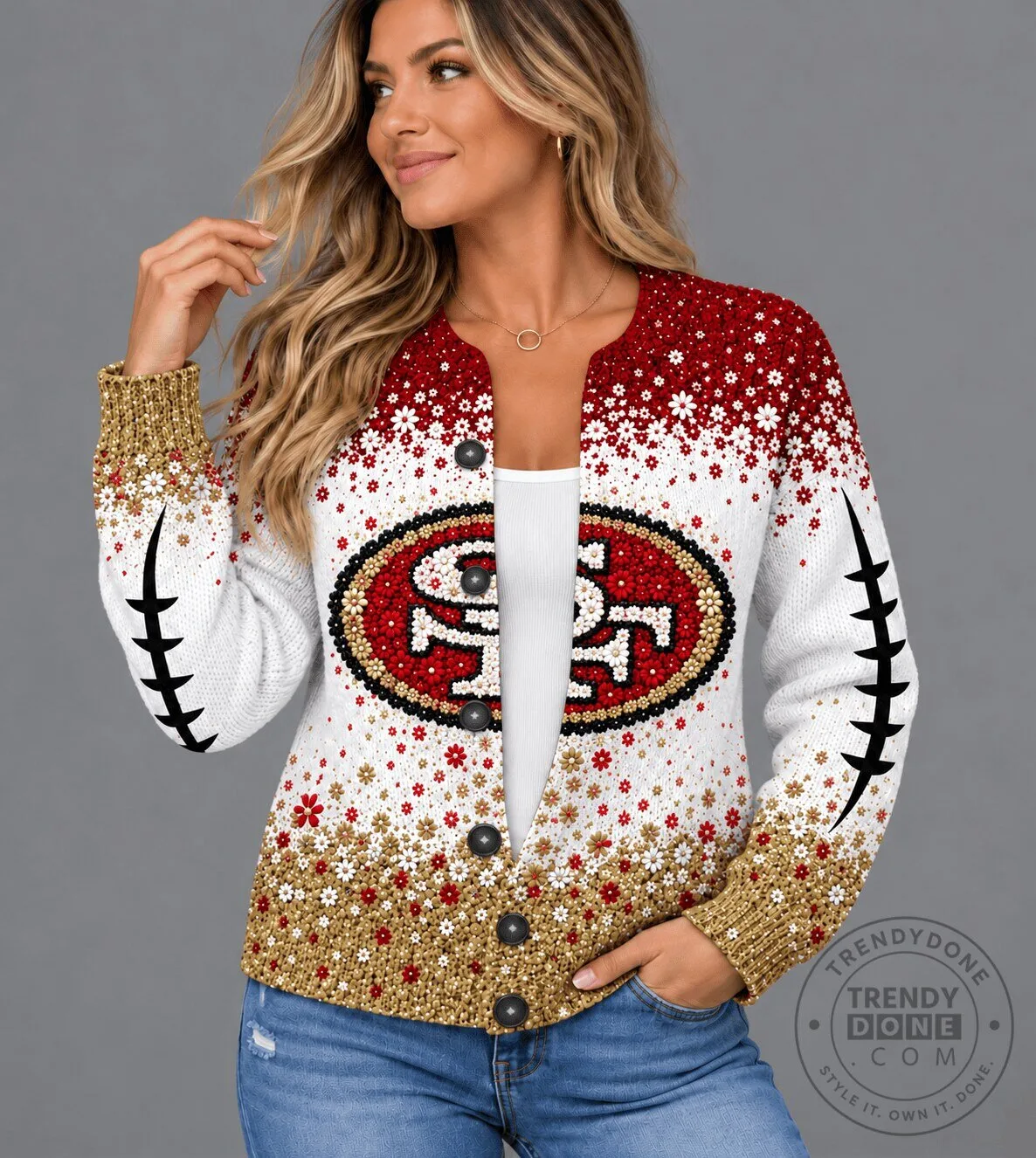 San Francisco 49ers Floral Football Fan Cardigan for Women