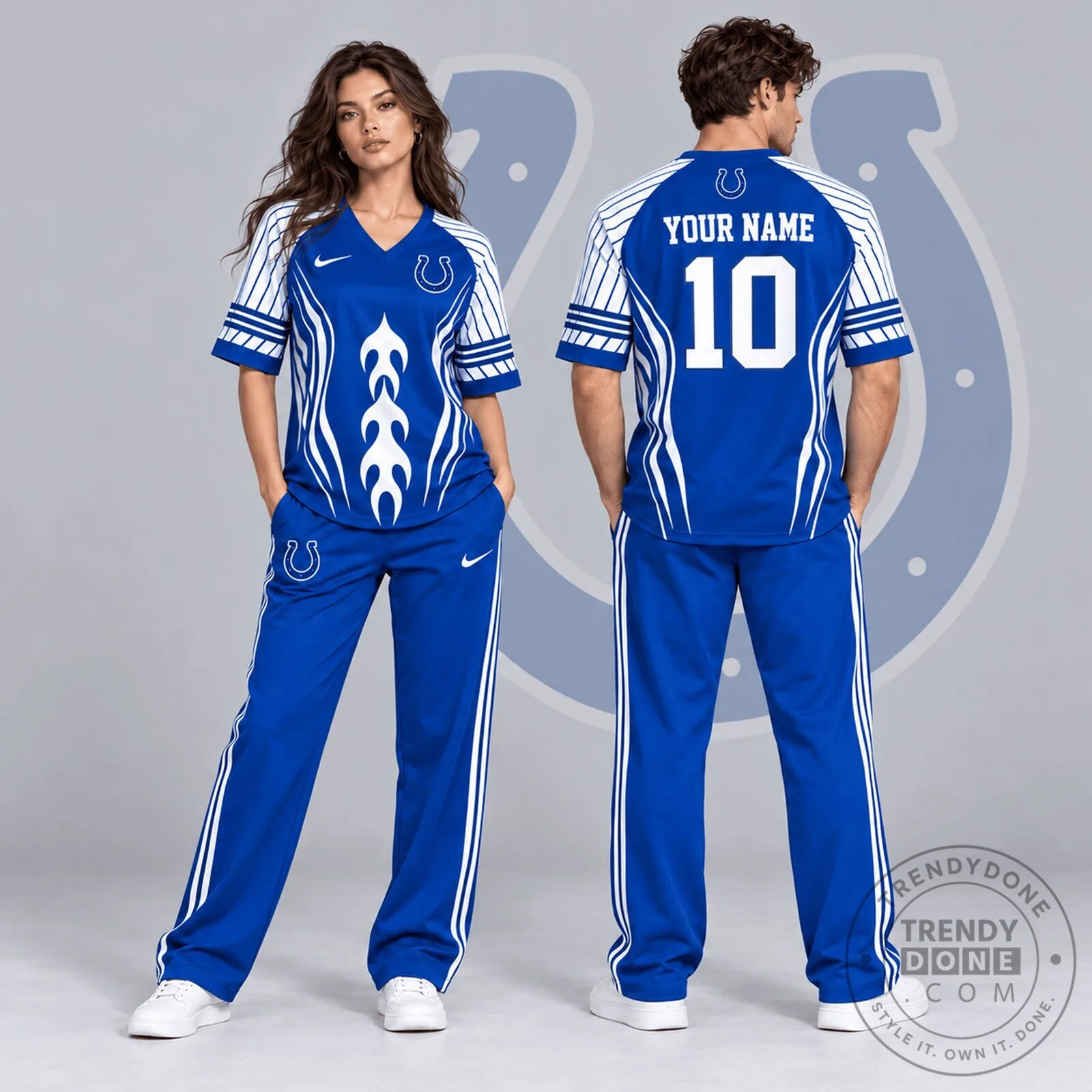 Indianapolis Colts Custom Name and Number Flame Graphic V-Neck Football Jersey
