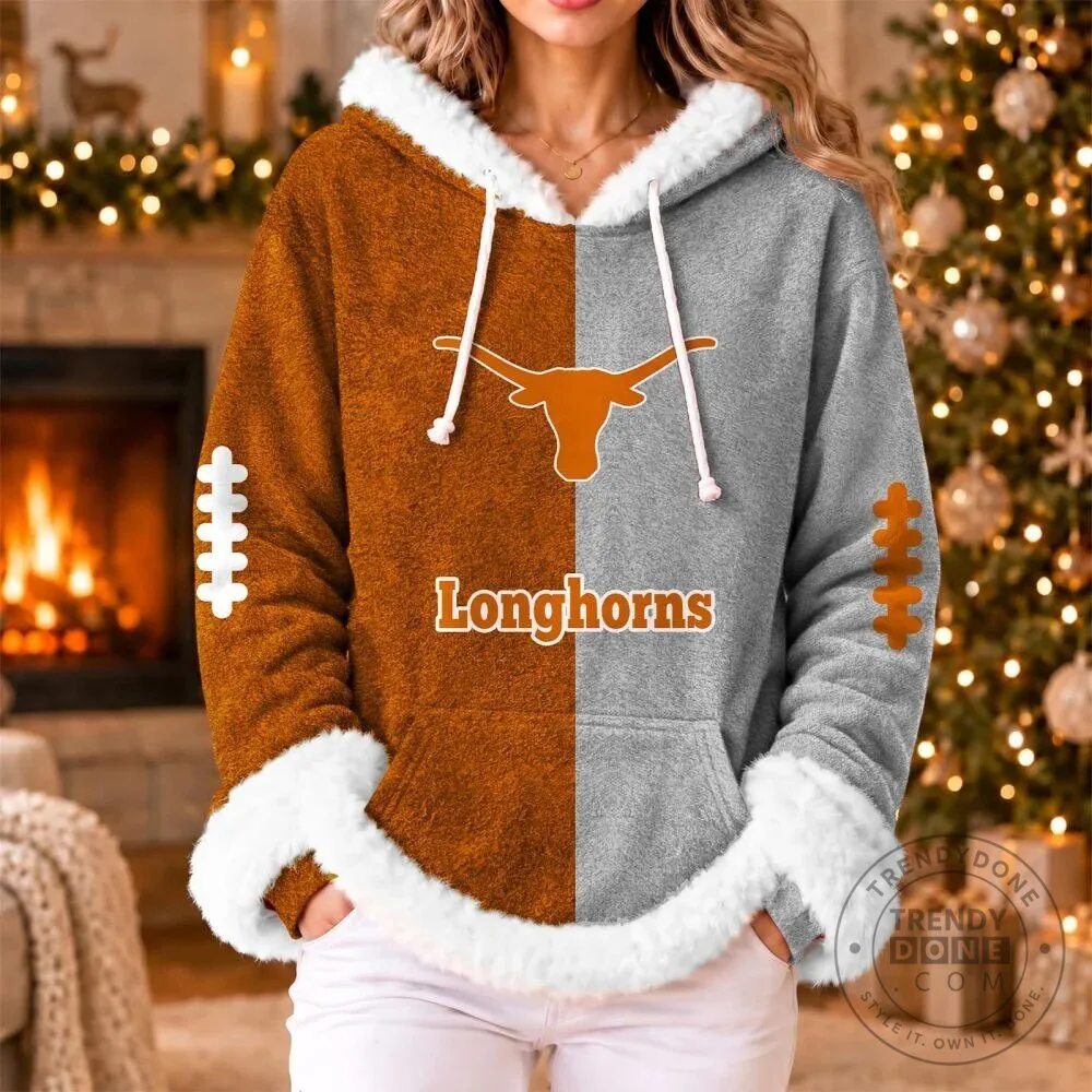Texas Longhorns Football Team Split Design Cozy Fleece Hoodie