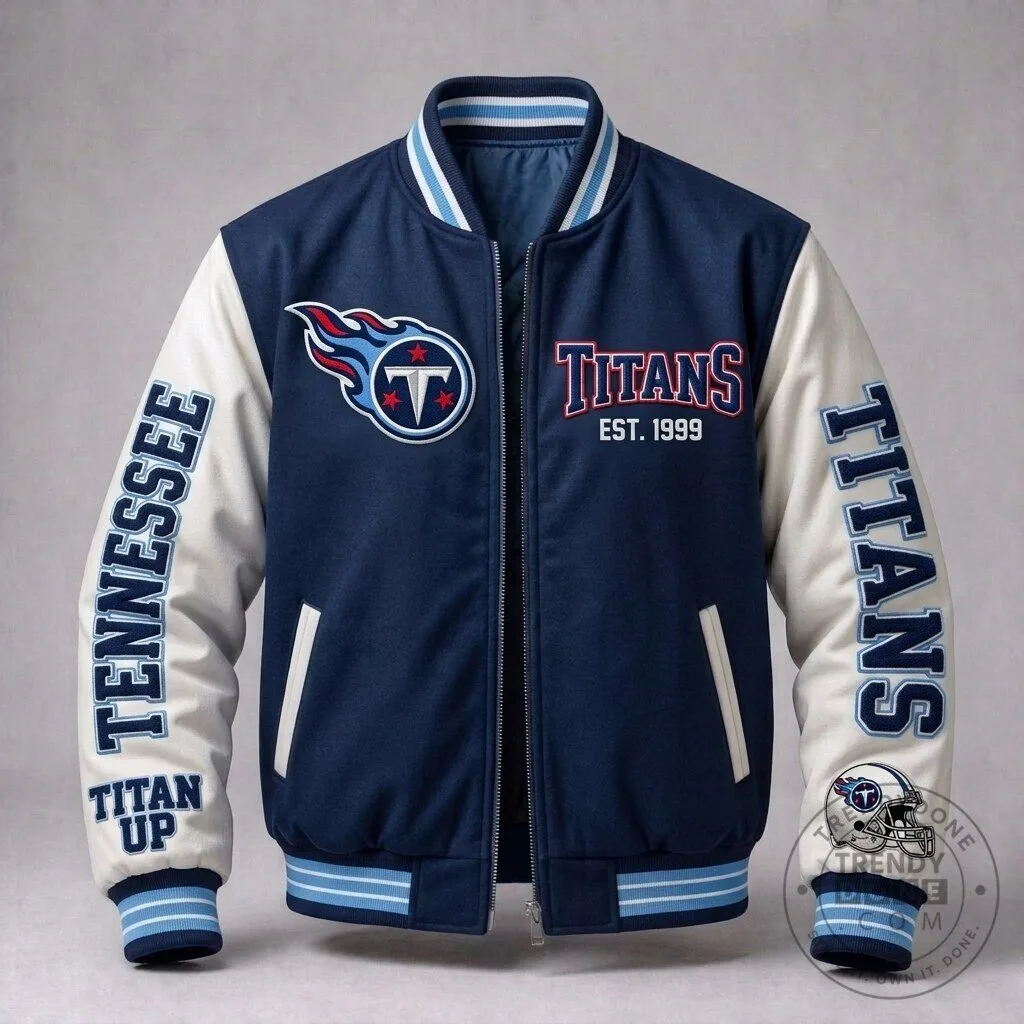 Tennessee Titans NFL Football Team Navy Blue and White Varsity Jacket