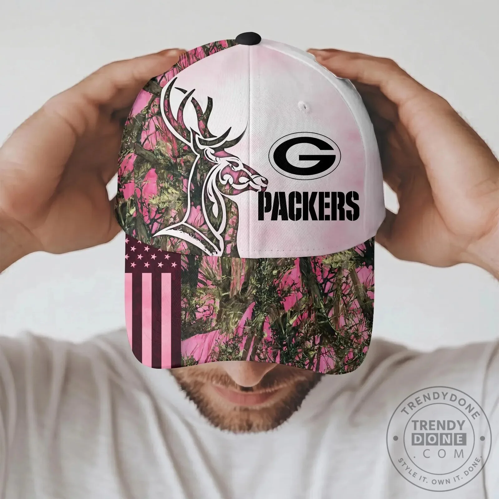 Green Bay Packers Pink Camouflage Deer Antler American Flag Cap Hat 9 Green Bay Packers Pink Camouflage Deer Antler American Flag Cap Hat