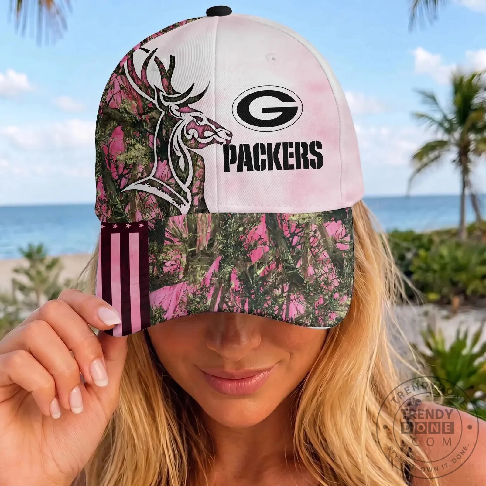 Green Bay Packers Pink Camouflage Deer Antler American Flag Cap Hat 10 Green Bay Packers Pink Camouflage Deer Antler American Flag Cap Hat