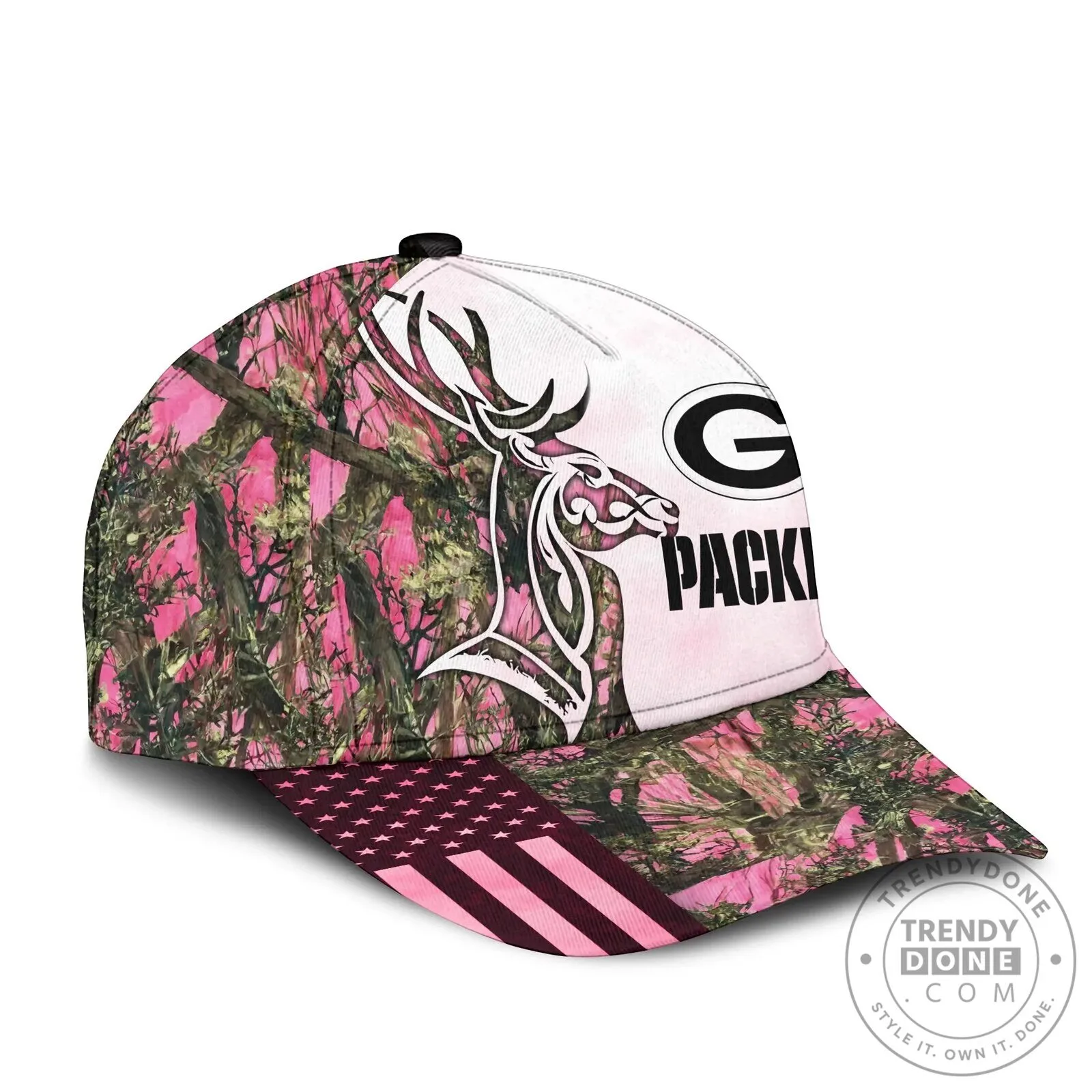 Green Bay Packers Pink Camouflage Deer Antler American Flag Cap Hat 11 Green Bay Packers Pink Camouflage Deer Antler American Flag Cap Hat