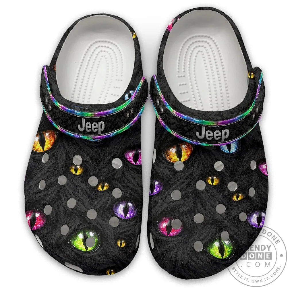 Jeep Fuzzy Dragon Eyes Black Furry Pattern Clogs Shoes
