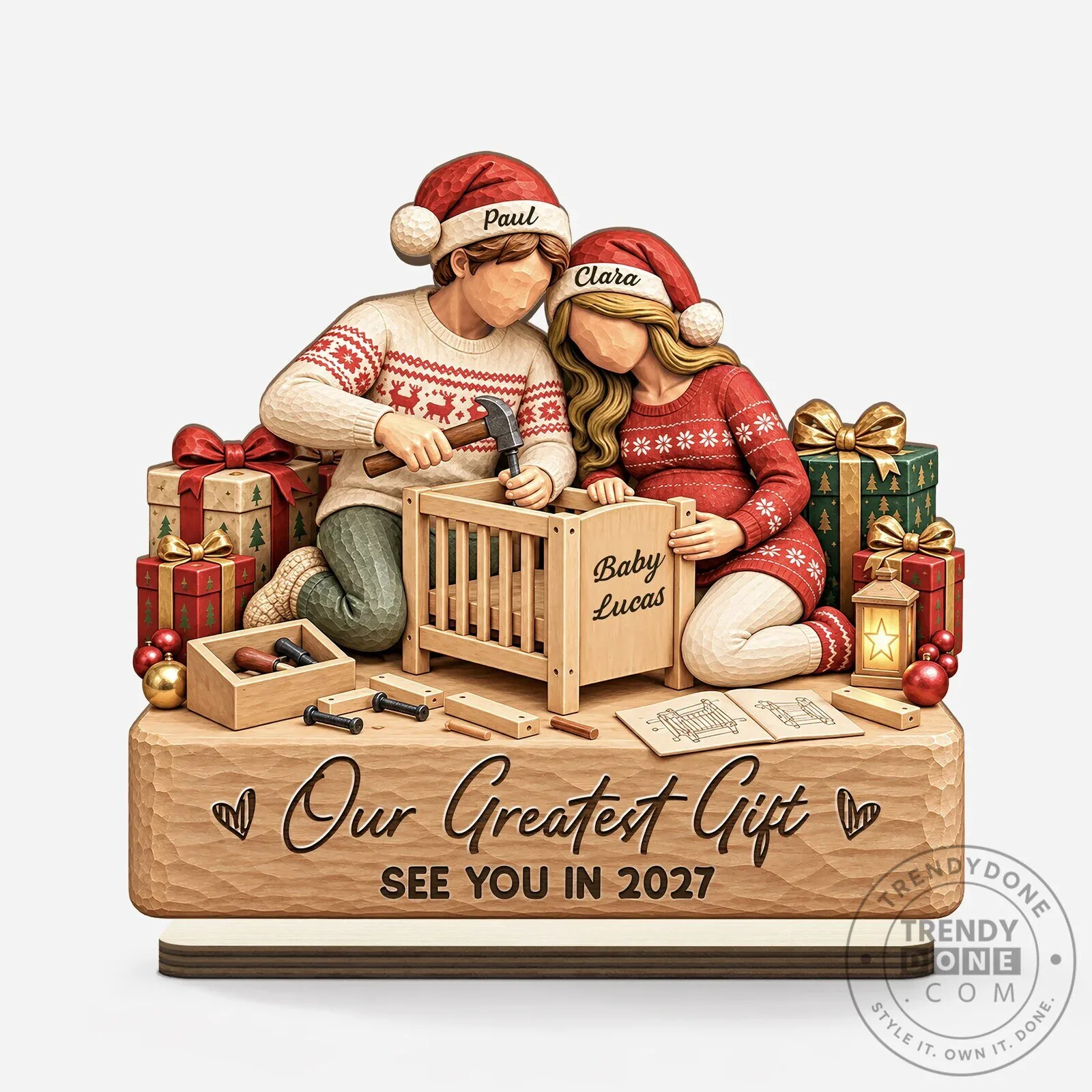 Personalized Expecting Couple Our Greatest Gift Wooden Plaque with Flat Stand