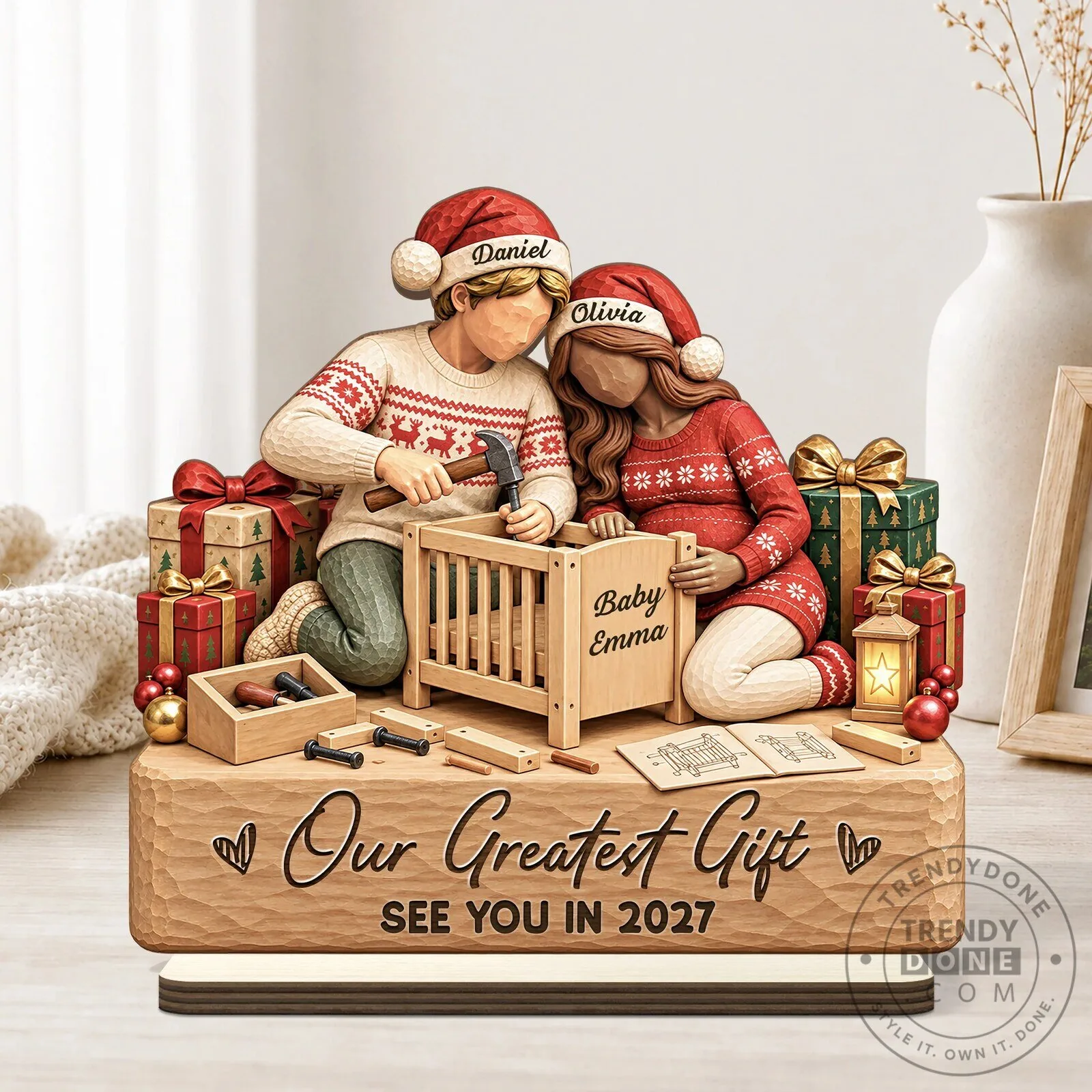 Personalized Expecting Couple Our Greatest Gift Wooden Plaque with Flat Stand 9 Personalized Expecting Couple Our Greatest Gift Wooden Plaque with Flat Stand