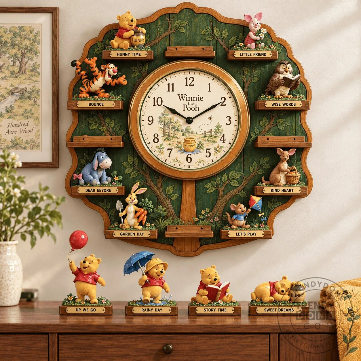 Winnie the Pooh Hundred Acre Wood Character Wall Clock with Figurines
