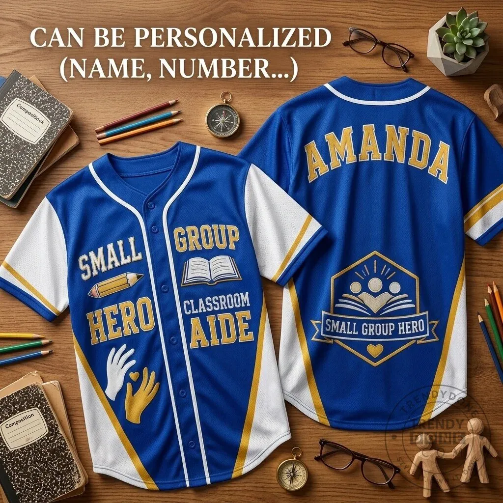 Personalized Small Group Hero Classroom Aide Teacher Appreciation Baseball Jersey 1 Personalized Small Group Hero Classroom Aide Teacher Appreciation Baseball Jersey