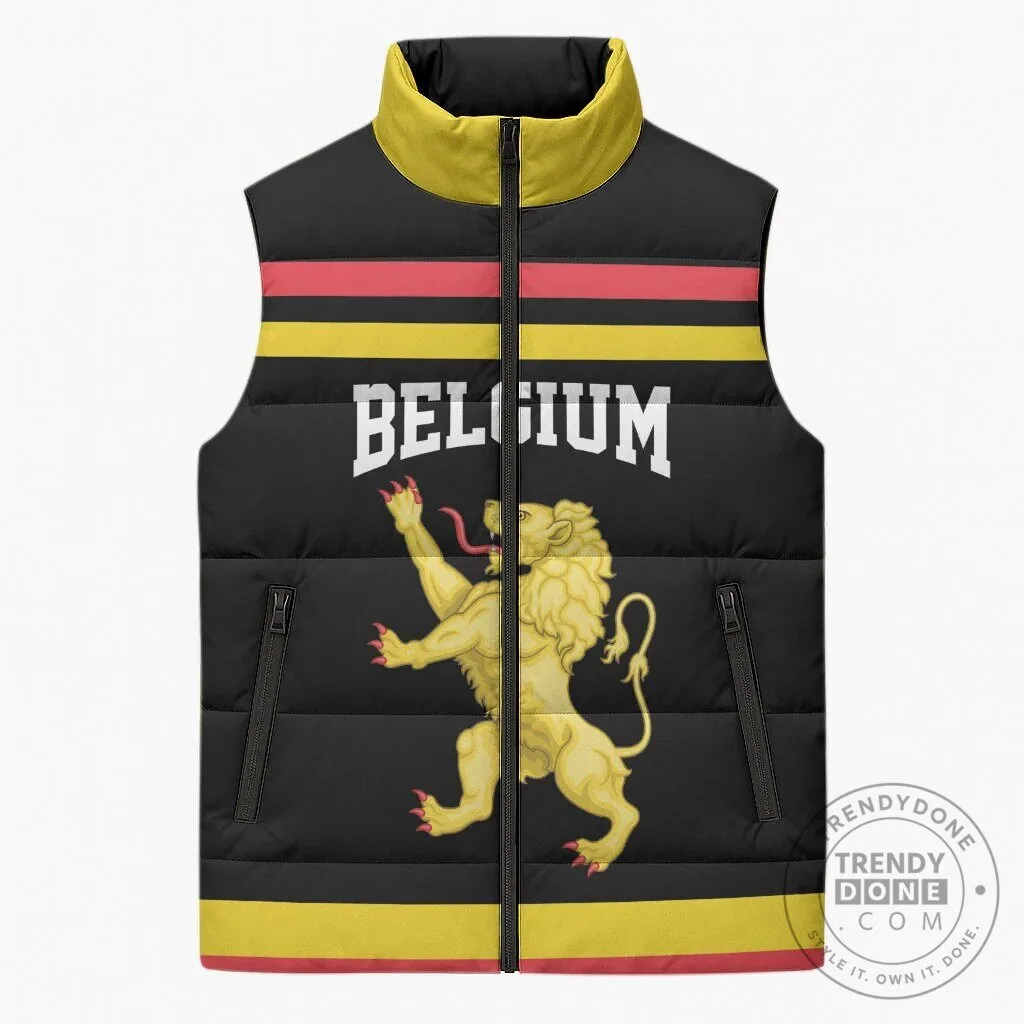 Belgium National Flag Lion Crest Sleeveless Puffer Jacket Vest