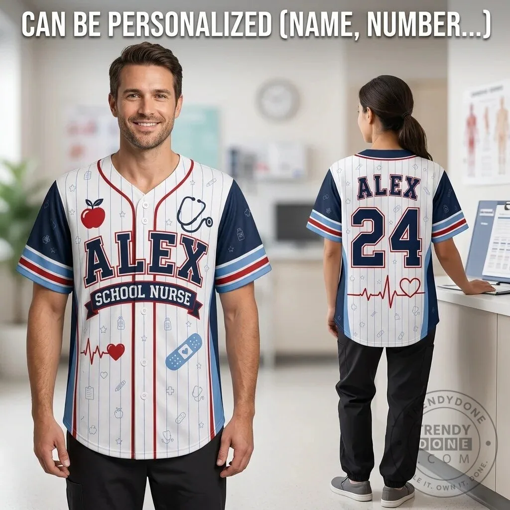 School Nurse Personalized Baseball Jersey Custom Name Number Healthcare Hero