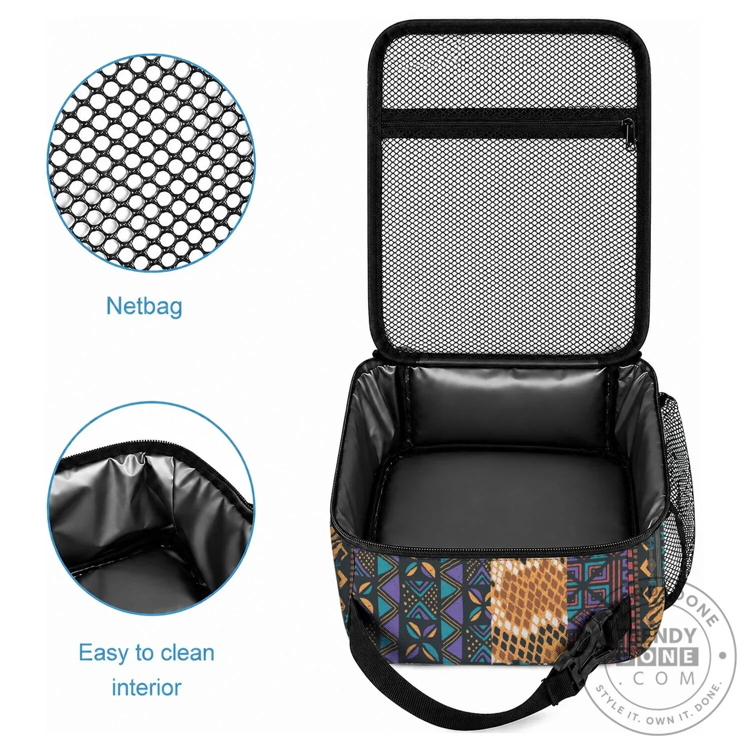 African Violet Flowers Tribal Pattern Insulated Lunch Bag 9 African Violet Flowers Tribal Pattern Insulated Lunch Bag