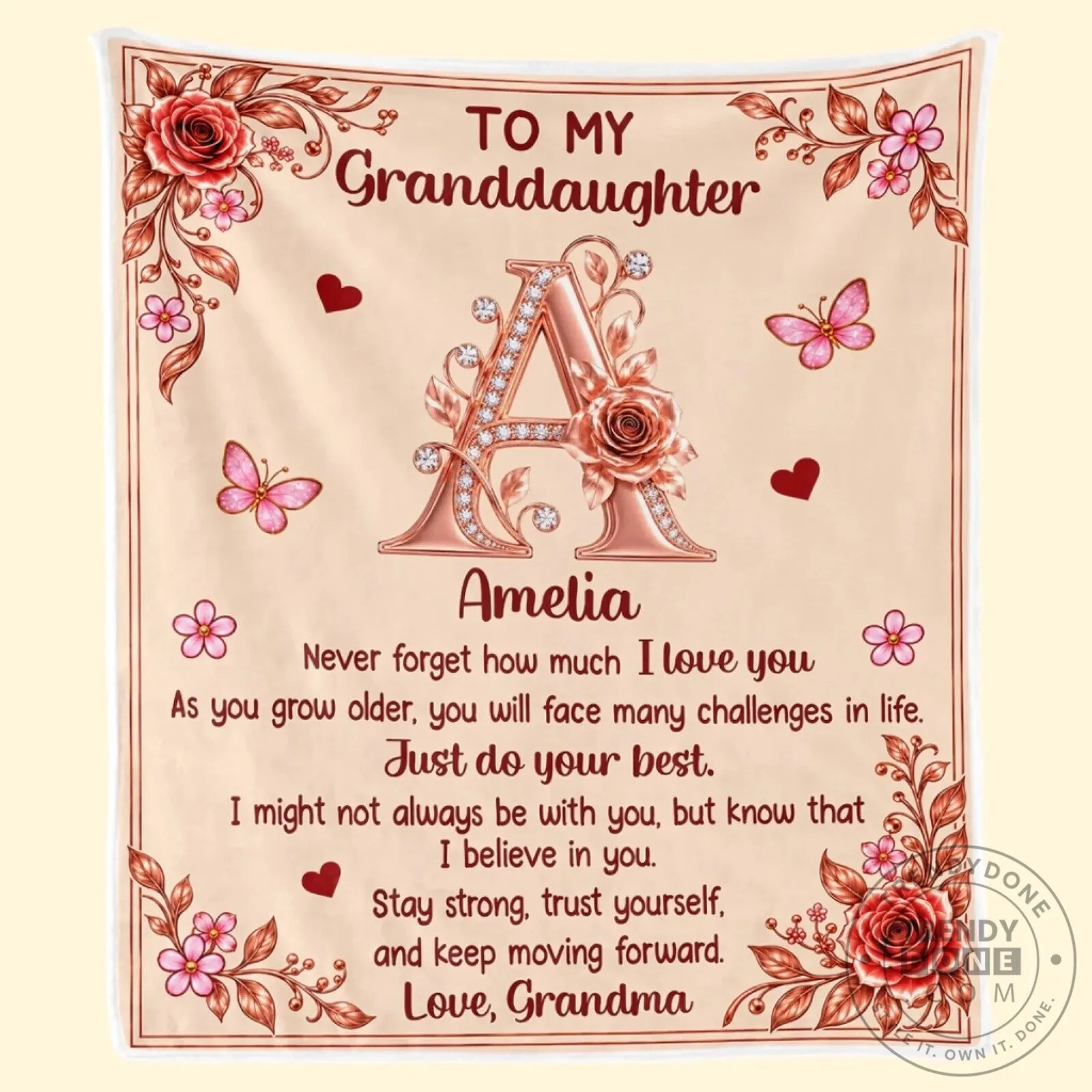 Personalized Granddaughter Blanket from Grandma with Custom Name and Initial 12 Personalized Granddaughter Blanket from Grandma with Custom Name and Initial