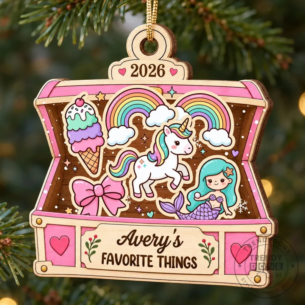 Personalized Kids Favorite Things Treasure Chest Wooden Christmas Tree Ornament Personalized Kids Favorite Things Treasure Chest Wooden Christmas Tree Ornament