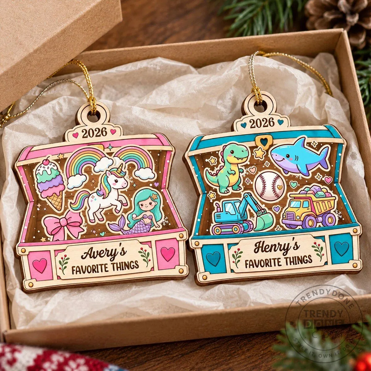 Personalized Kids Favorite Things Treasure Chest Wooden Christmas Tree Ornament 15 Personalized Kids Favorite Things Treasure Chest Wooden Christmas Tree Ornament