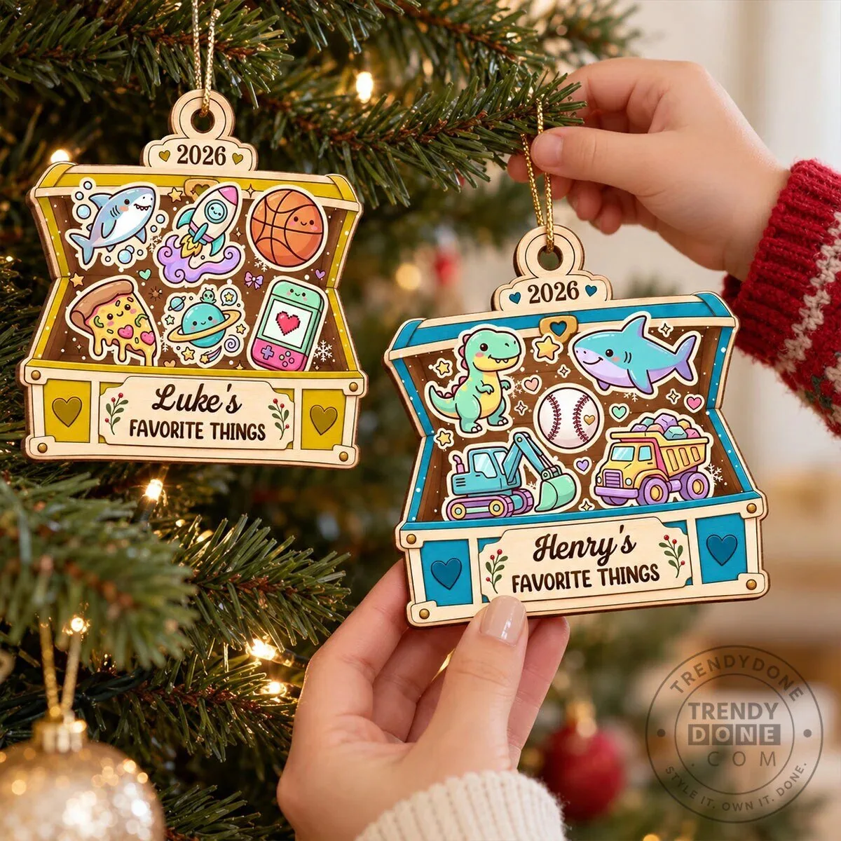 Personalized Kids Favorite Things Treasure Chest Wooden Christmas Tree Ornament 18 Personalized Kids Favorite Things Treasure Chest Wooden Christmas Tree Ornament