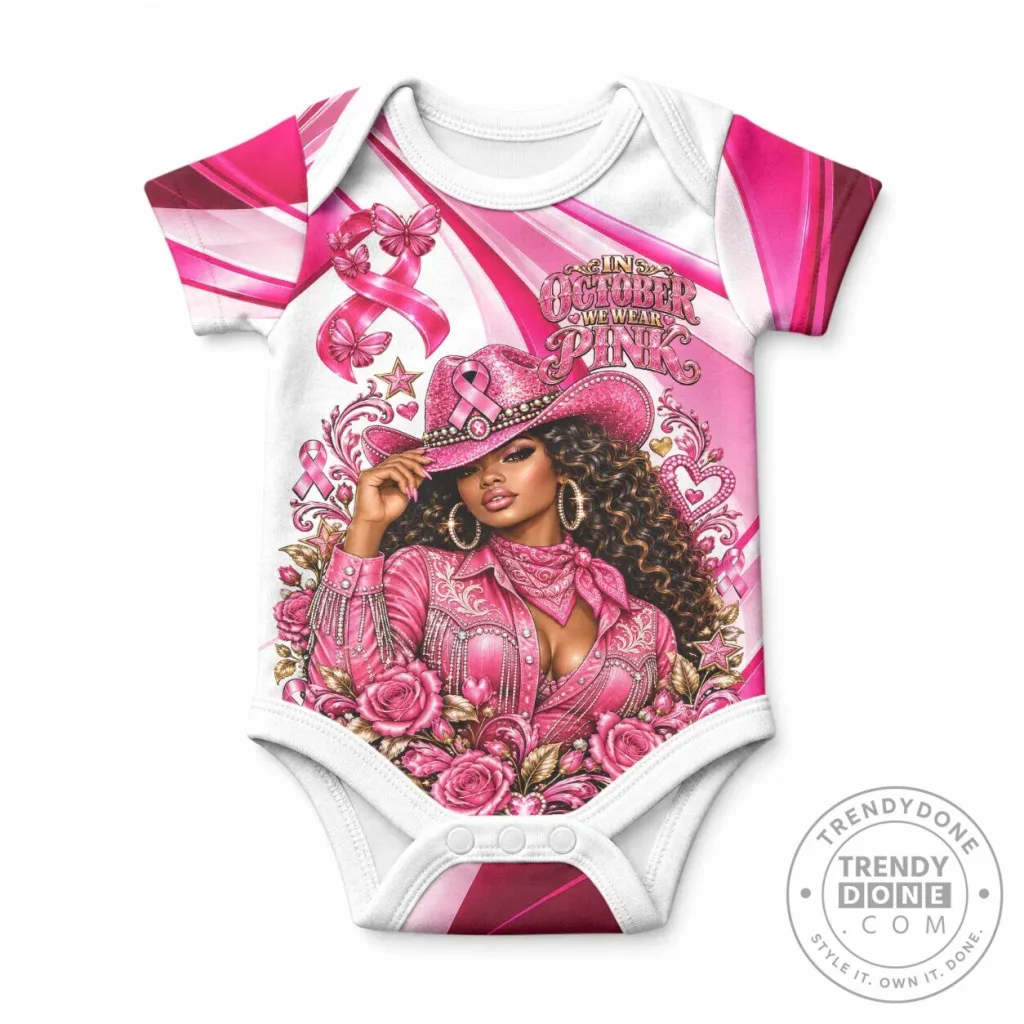 Western Wear Pink Ribbon Breast Cancer Awareness Baby Onesie